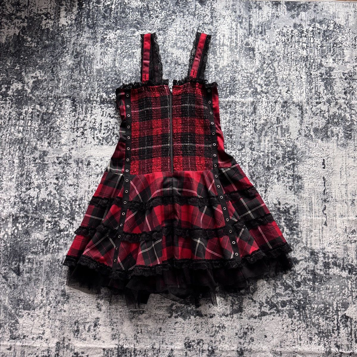 Handmade Corset Mini Dress Gothic Punk Tartan Alt Grunge Y2K Japan Size L / US 10 / IT 46 - 5 Thumbnail