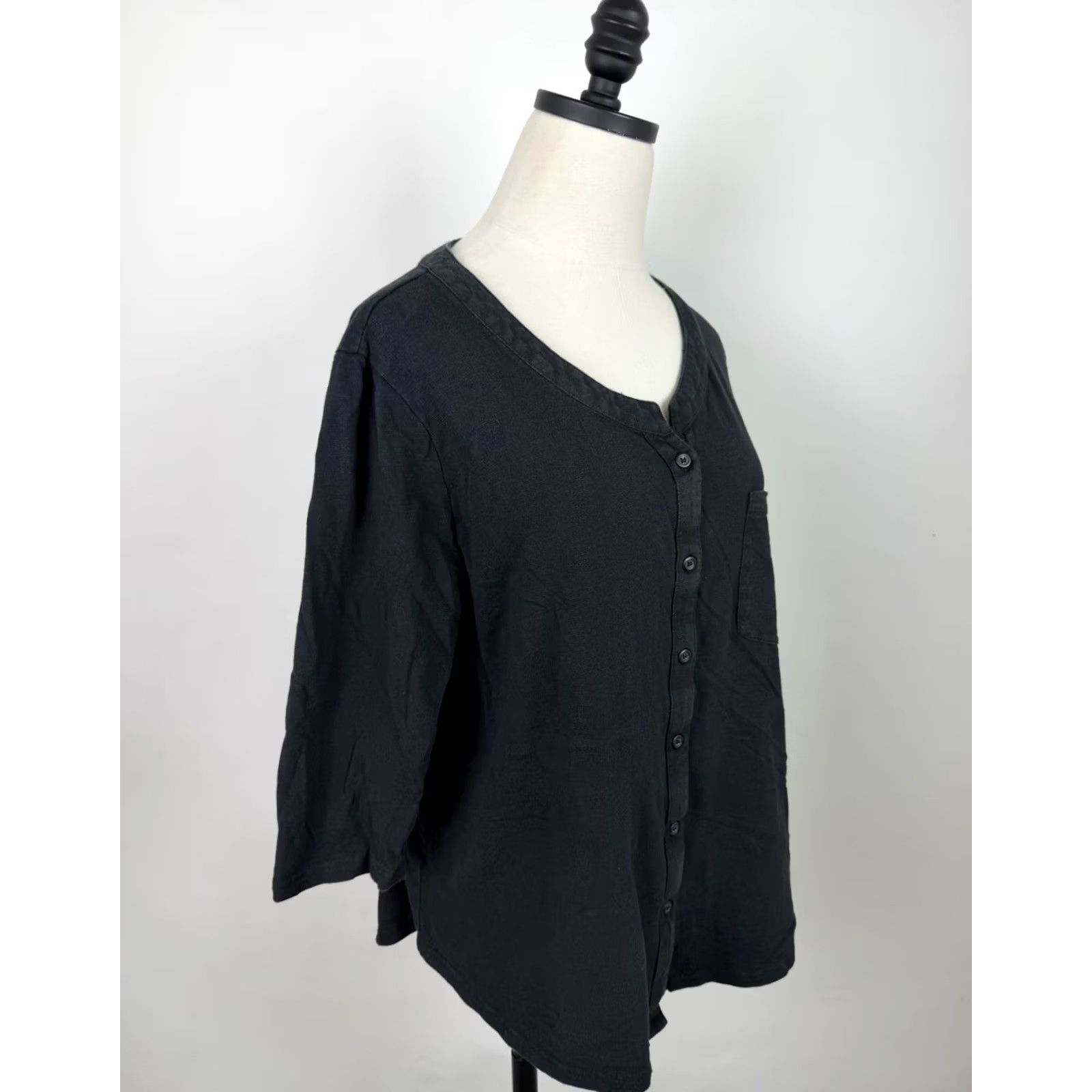 Vintage Fresh Produce Shirt Womens Medium Black Cotton 3/4 Sleeve Button Front Blouse Size M / US 6-8 / IT 42-44 - 6 Thumbnail