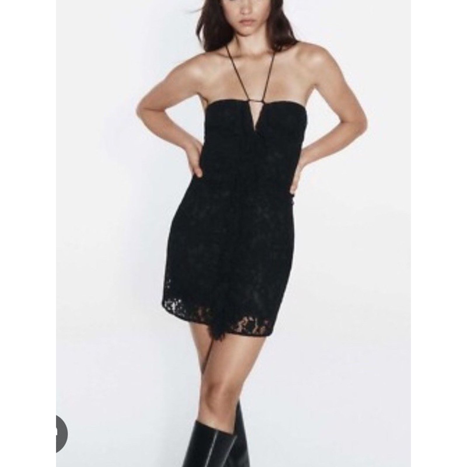 Zara Zara Womens Lace Mini Dress Draped XS Black Ruffled Floral Size XS / US 0-2 / IT 36-38 - 2 Thumbnail
