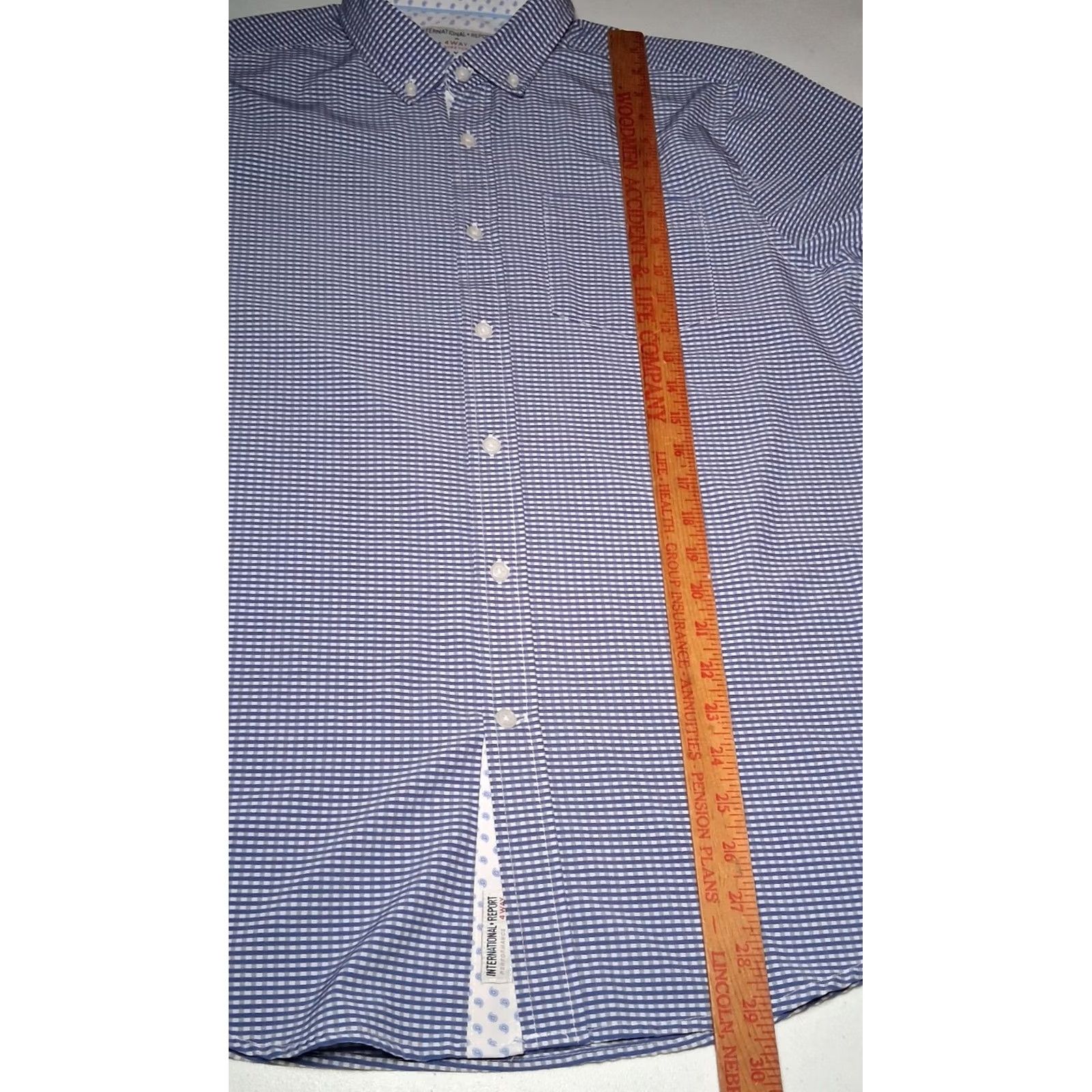 Vintage International Report Shirt L Blue Gingham Check Performance Mens Size US L / EU 52-54 / 3 - 6 Thumbnail