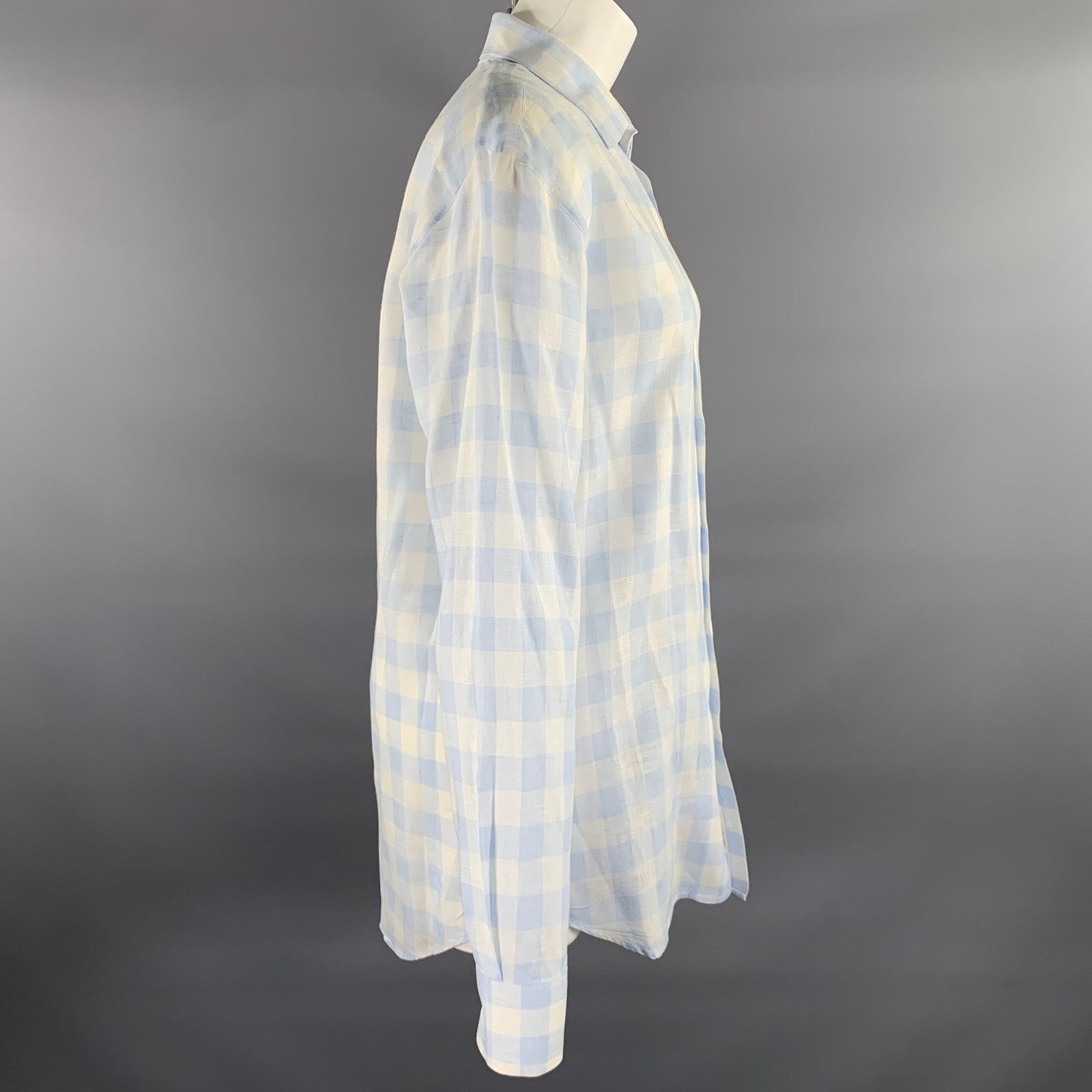 Paul Smith PAUL SMITH M White Blue Checkered Linen Long Sleeve Shirt Size US M / EU 48-50 / 2 - 2 Thumbnail