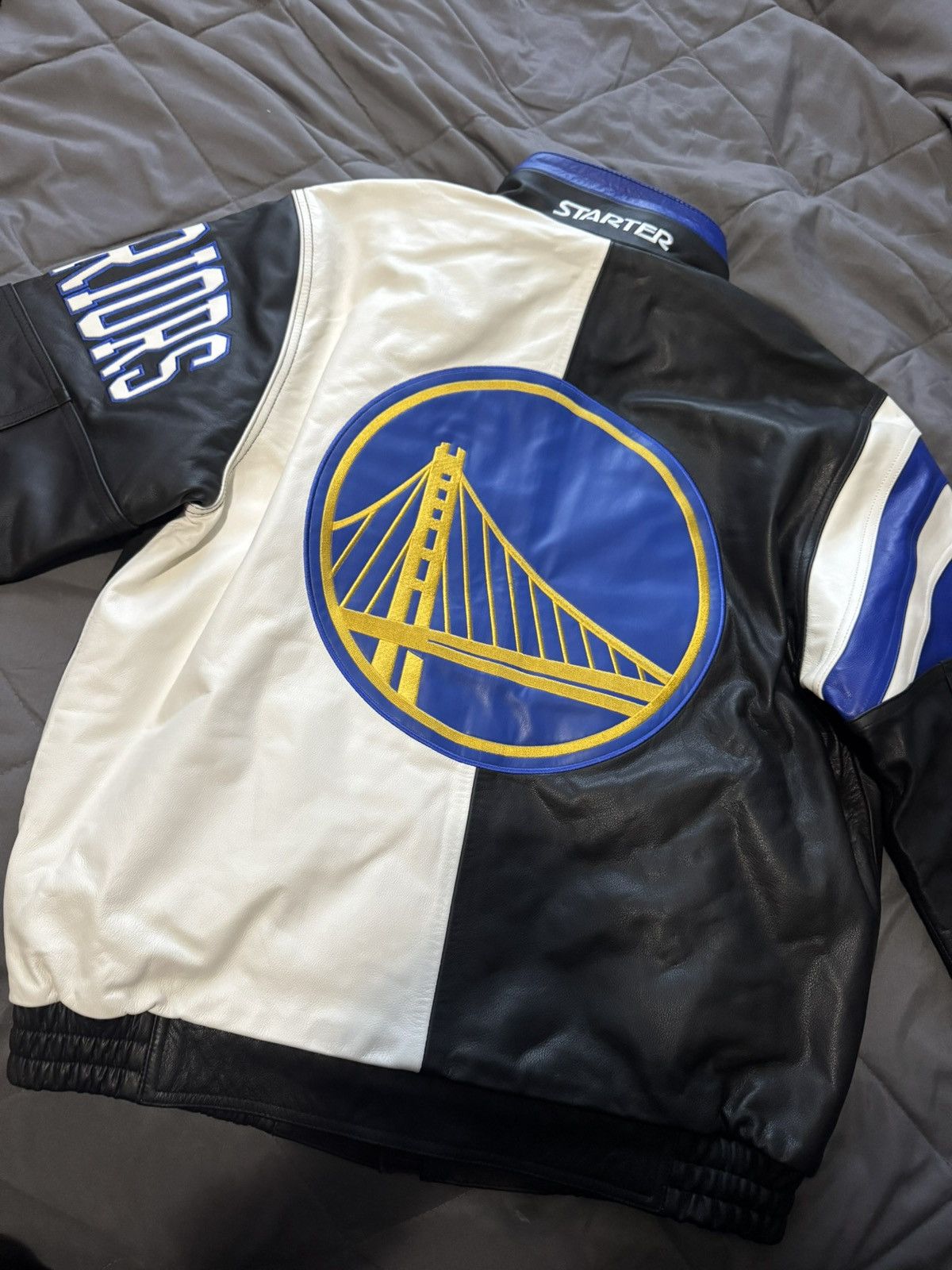 Starter Mens Golden State Warriors Full Zip Leather Jacket Size US M / EU 48-50 / 2 - 1 Thumbnail