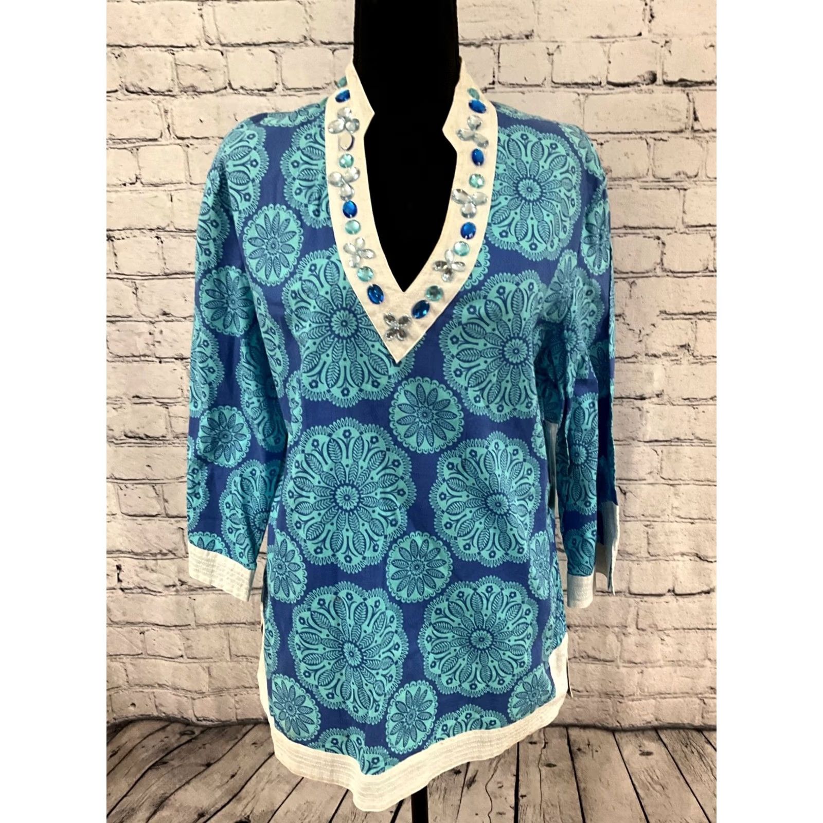 Sea New York KATHERINE NEW YORK WOMENS TOP Blouse V-Neck 3/4 Sleeve Multicolor Pullover L NWT Size L / US 10 / IT 46 - 2 Thumbnail
