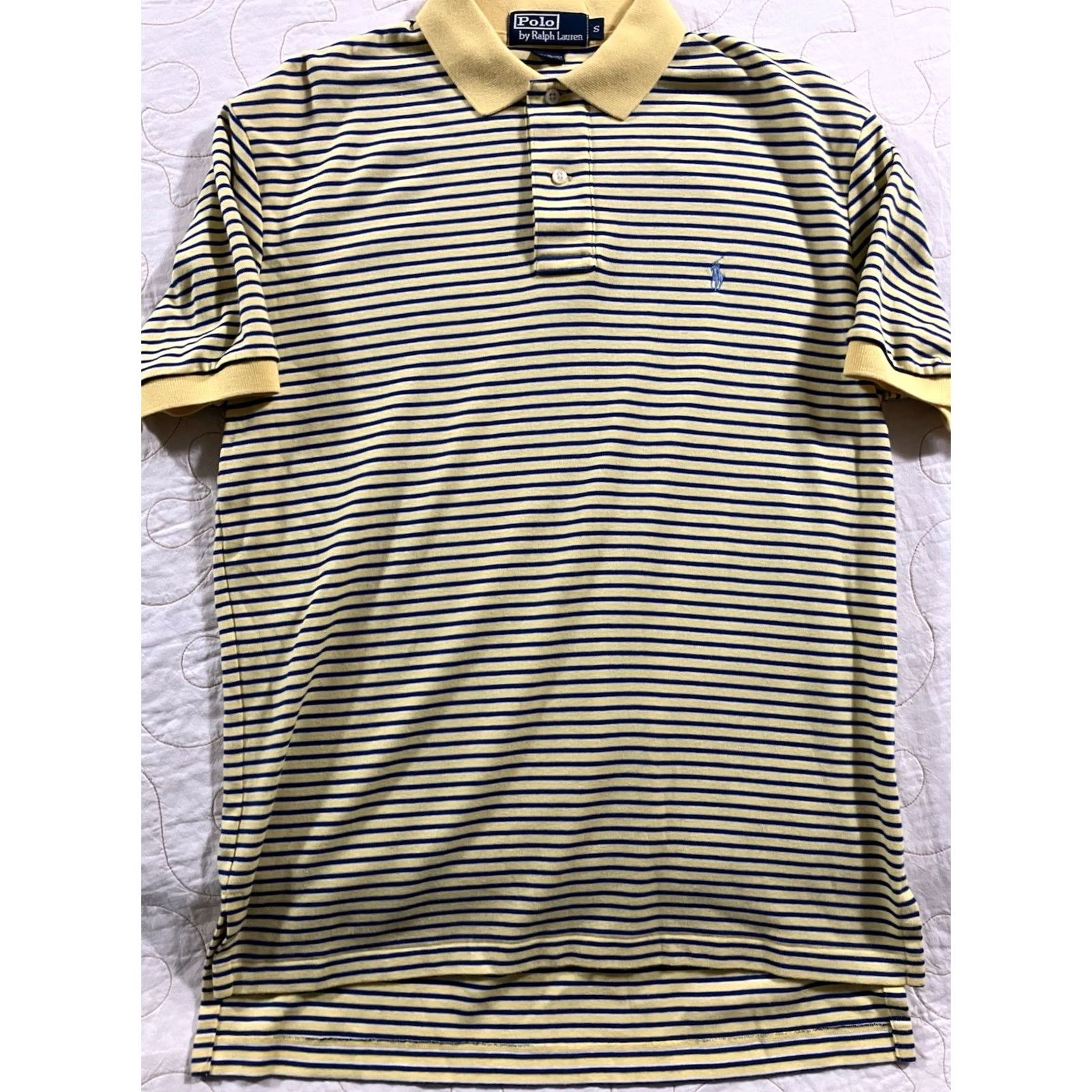 Polo Ralph Lauren Polo Ralph Lauren Polo Shirt Mens S Yellow Navy Stripe Short Sleeve Cotton Size US S / EU 44-46 / 1 - 3 Thumbnail