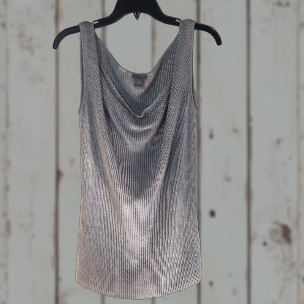Ann Taylor VINTAGE Ann Taylor Silver Sleeveless Blouse Womens Size M Solid Modern Size M / US 6-8 / IT 42-44 - 1 Thumbnail