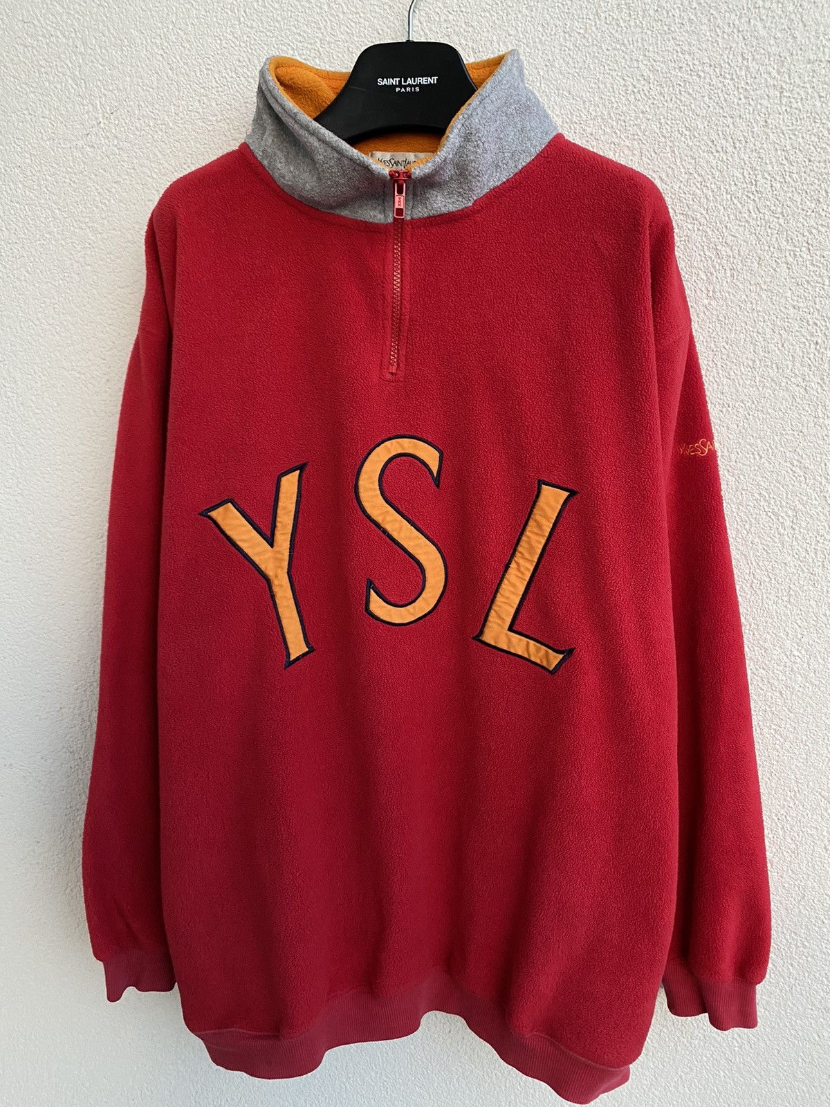 Yves Saint Laurent Fleece YSL Sweatshirt Quarter Zip Big Logo Vintage Sweater Size US XL / EU 56 / 4 - 19 Thumbnail