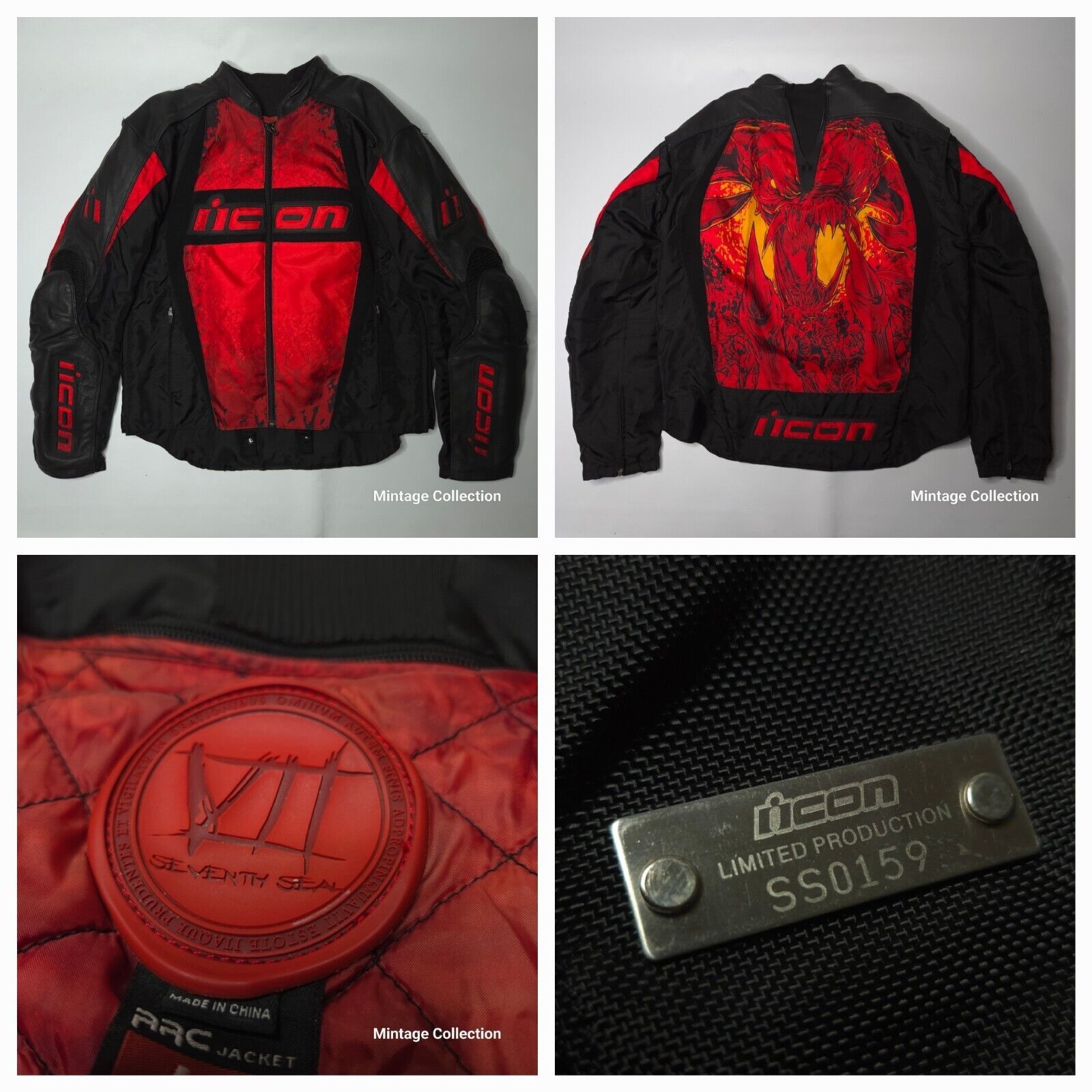 ICON ARC SEVENTH 7TH SEAL BLACK RED DRAGON LIMITED JACKET L