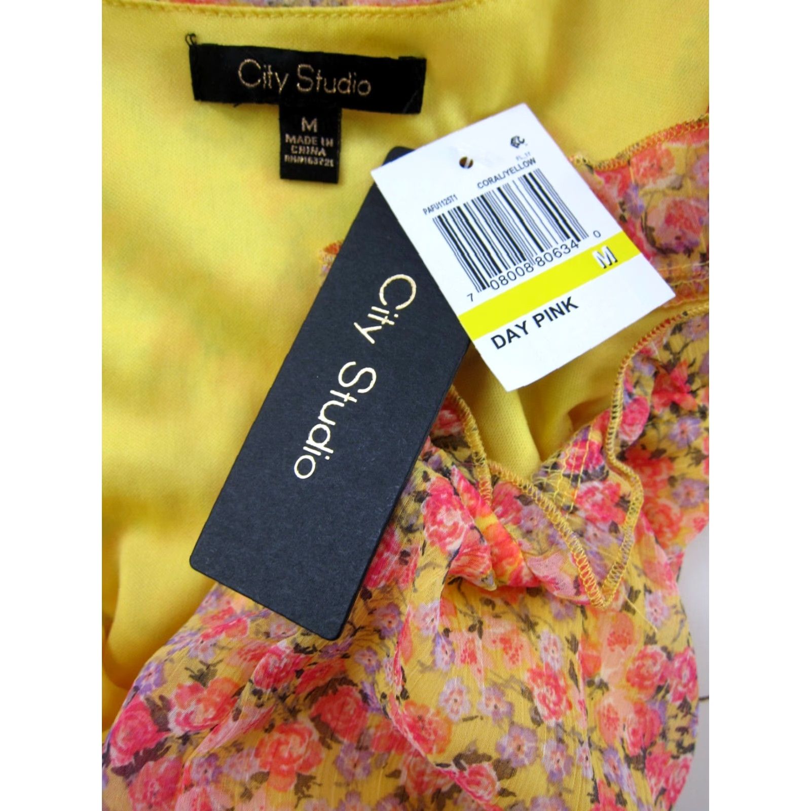 Vintage NWT City Studio Day Pink Yellow Floral Cap Sleeve Sheath Sun Dress Medium Size M / US 6-8 / IT 42-44 - 3 Thumbnail