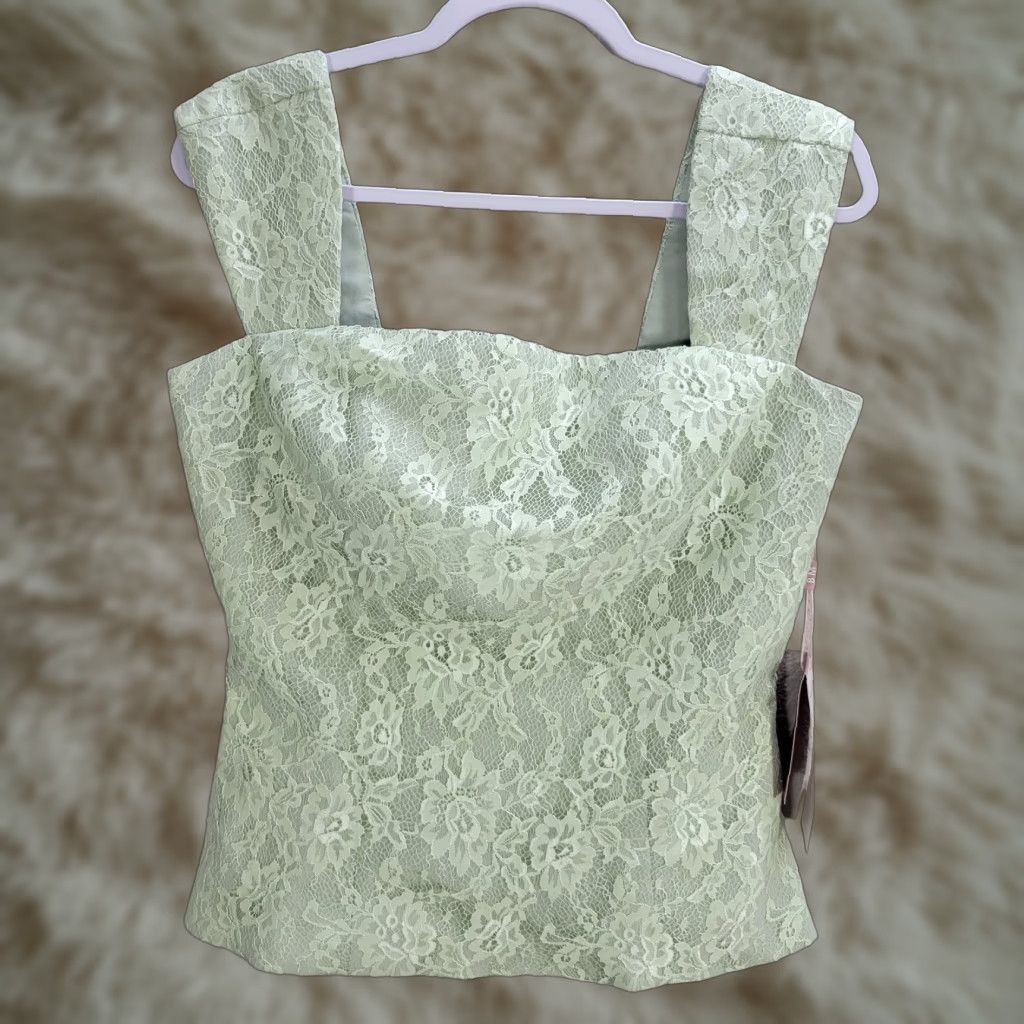 Olive Women's BM Bridal Olive Green Lace Fliral Prom Top Cropped Evening Sz S NWT Sleeveless Tank Party/Cocktail Womens Size S / US 4 / IT 40 - 1 Thumbnail