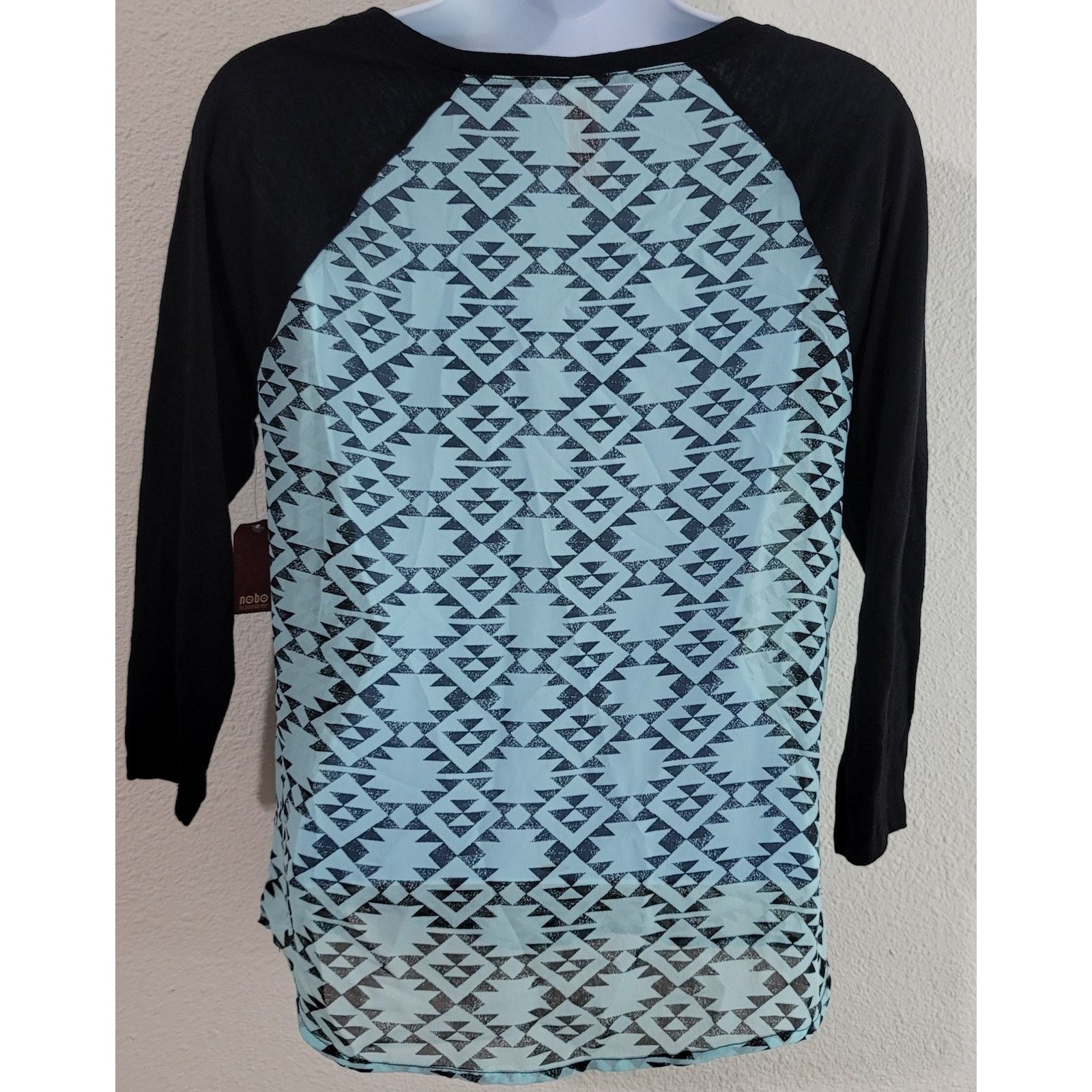 Other No Boundaries Teal Black Sheer Top Small NWT Raglan Sleeves Size S / US 4 / IT 40 - 5 Thumbnail