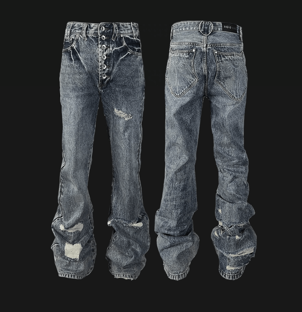 Other Y2K Blue Washed Destroyed Wide Leg jeans Size US 34 / EU 50 - 1 Thumbnail