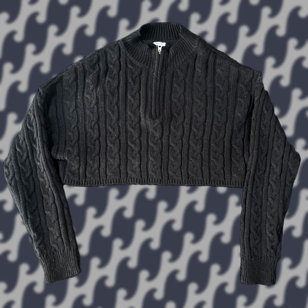 Garage Garage Cropped Quarter Zip Cable Knit Sweater Mock Neck XS Womens Black Size XS / US 0-2 / IT 36-38 - 1 Thumbnail