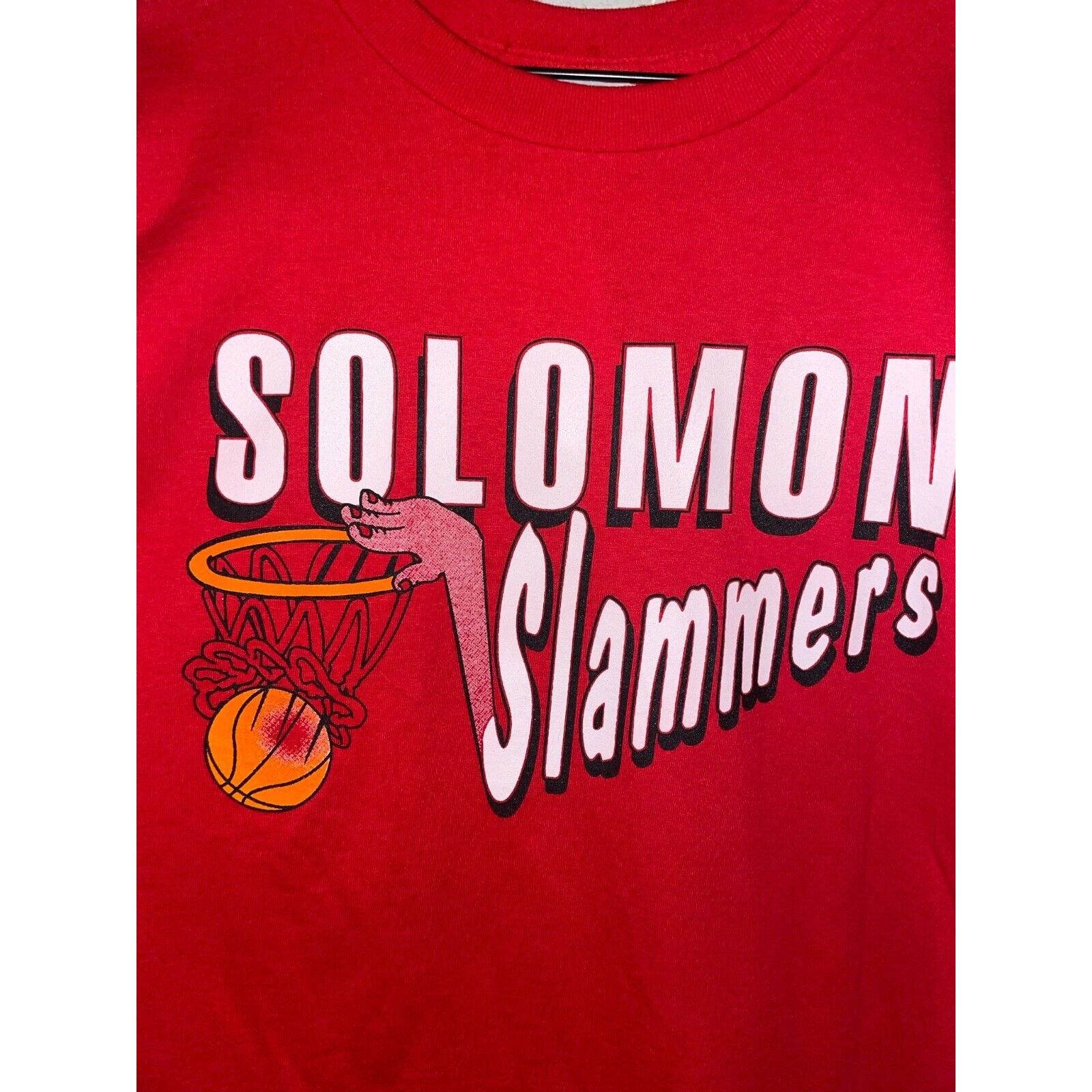 Fruit Of The Loom Vintage Solomon Shirt Slammers Basketball Red Tee 90s VTG XL Size US XL / EU 56 / 4 - 4 Thumbnail