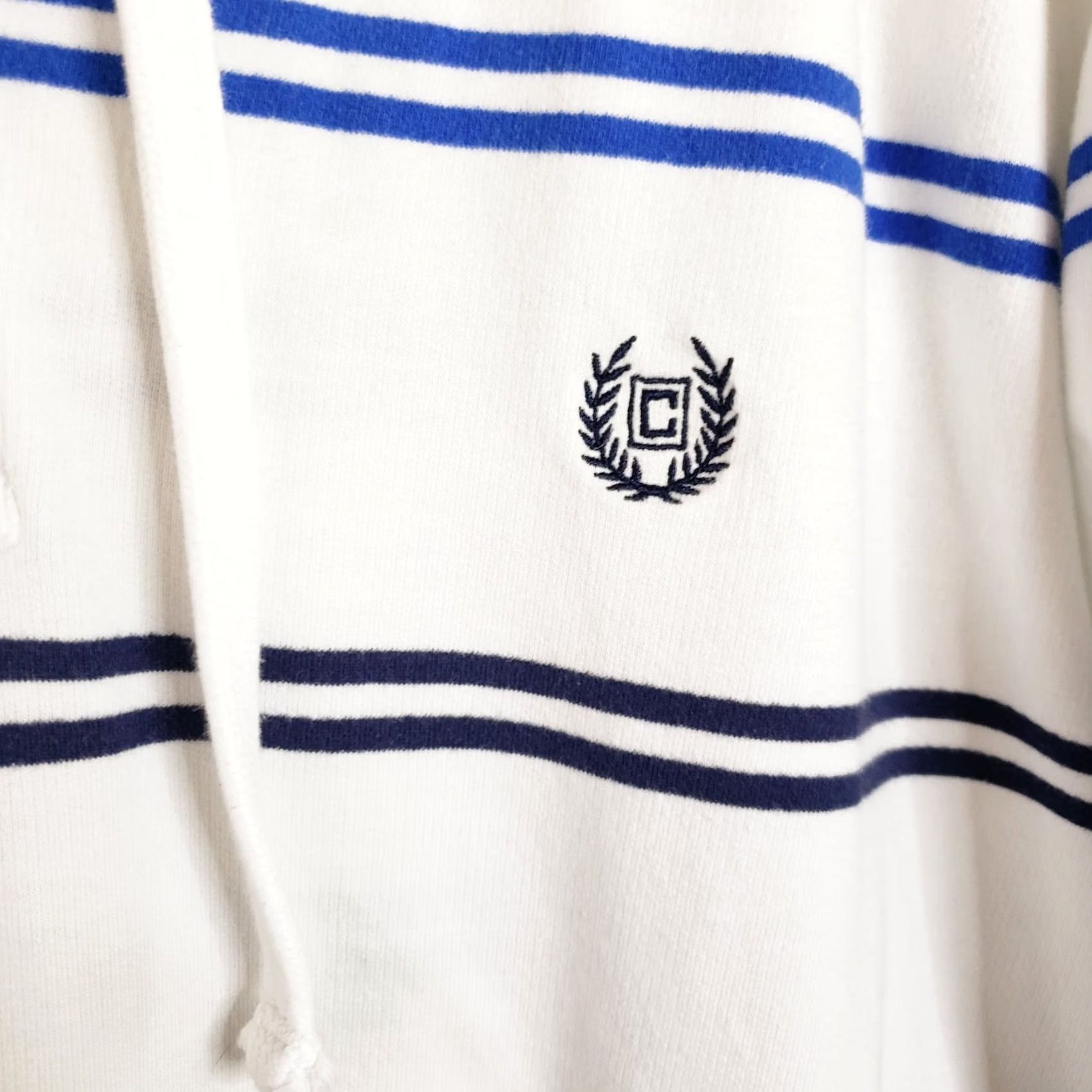 Chaps Chaps Men's L White Blue Navy Striped Cotton Blend Long Sleeve Pullover Hoodie Size US L / EU 52-54 / 3 - 6 Thumbnail