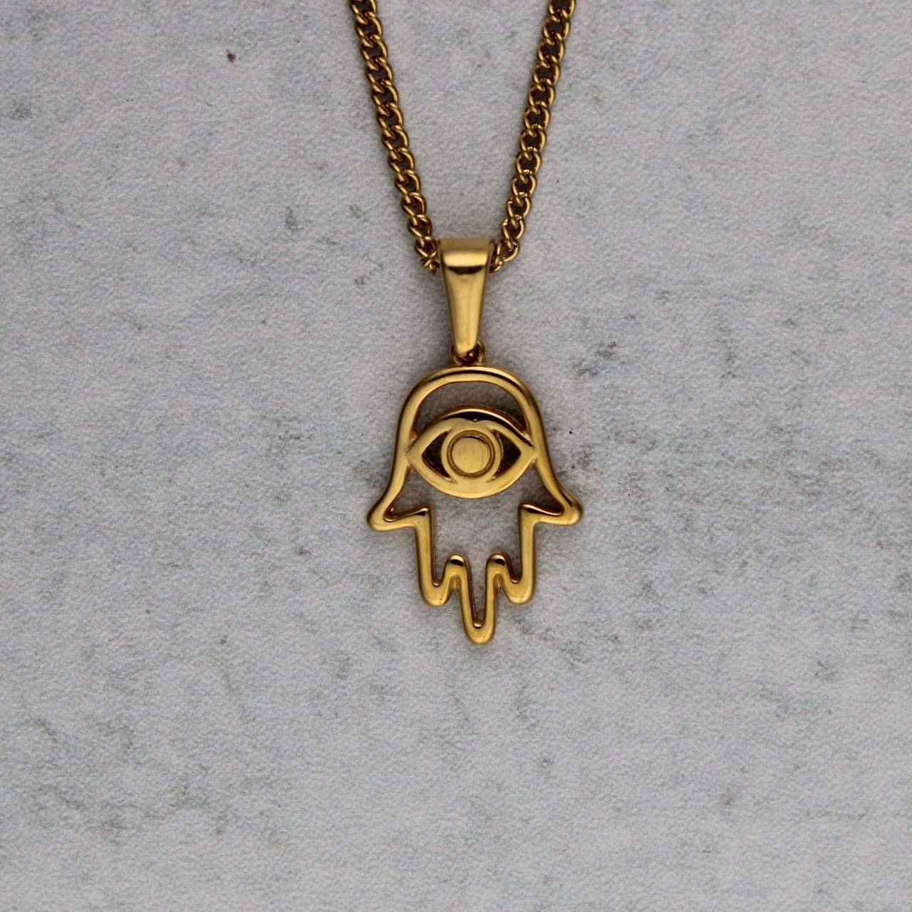 Jewelry × Vintage Gold Pendant Set - Hamsa & Faux Malachite Size ONE SIZE - 2 Thumbnail