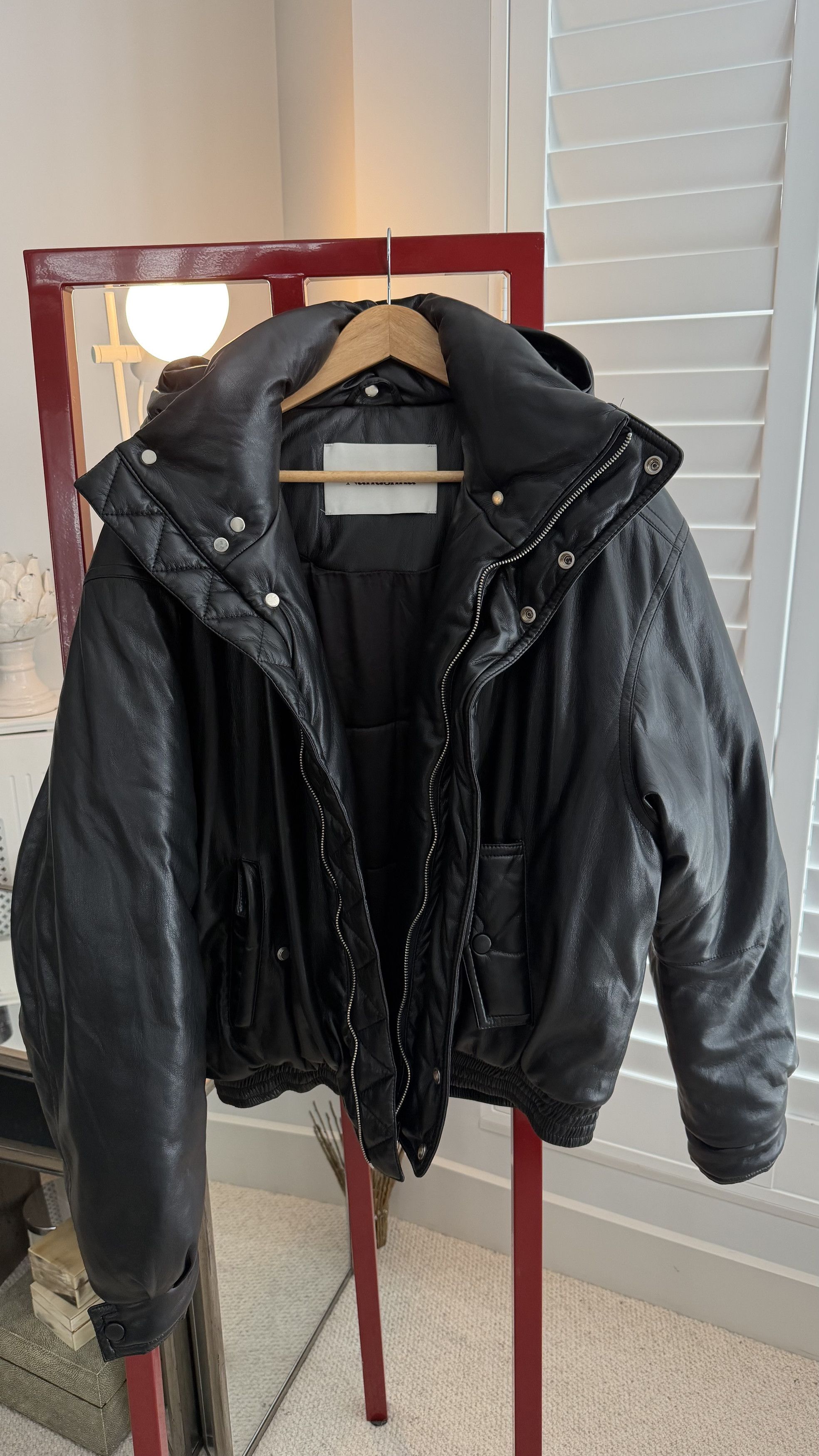 Nanushka Duy Okobor Alt-Leather Padded Bomber Jacket Black Size US L / EU 52-54 / 3 - 2 Thumbnail