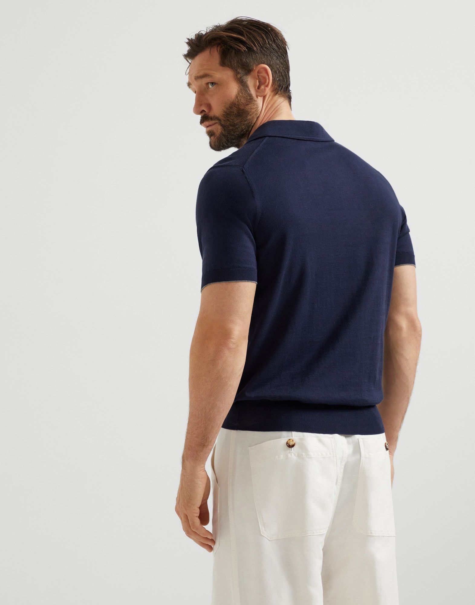 Brunello Cucinelli o1la1rc1a0326 Knit Polo Sweater in Navy Blue Size US M / EU 48-50 / 2 - 2 Thumbnail
