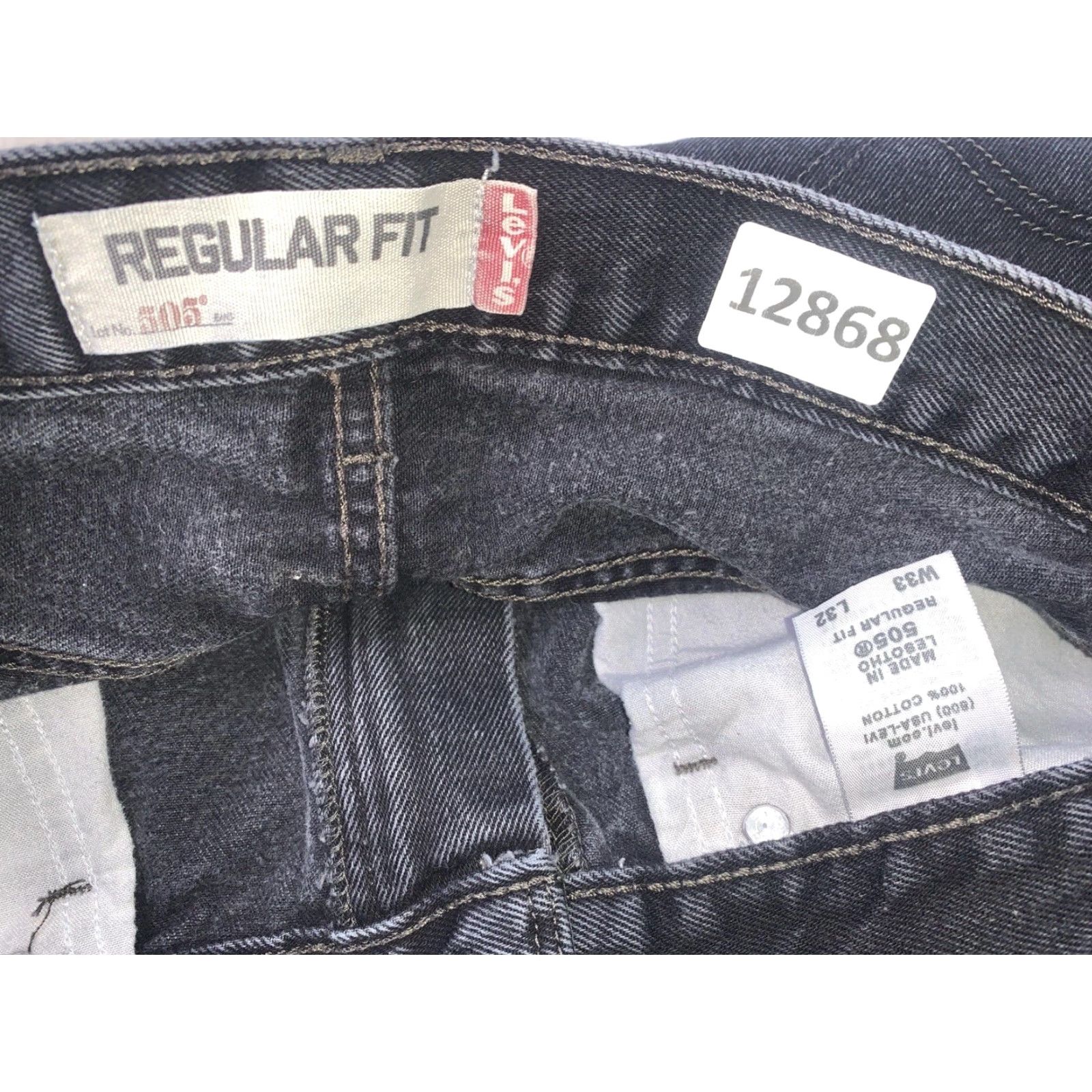 Levi's VINTAGE Levi’s 505 Regular Fit Black Straight Leg Denim Jeans Men’s 33x32-12868 Size US 33 - 5 Thumbnail