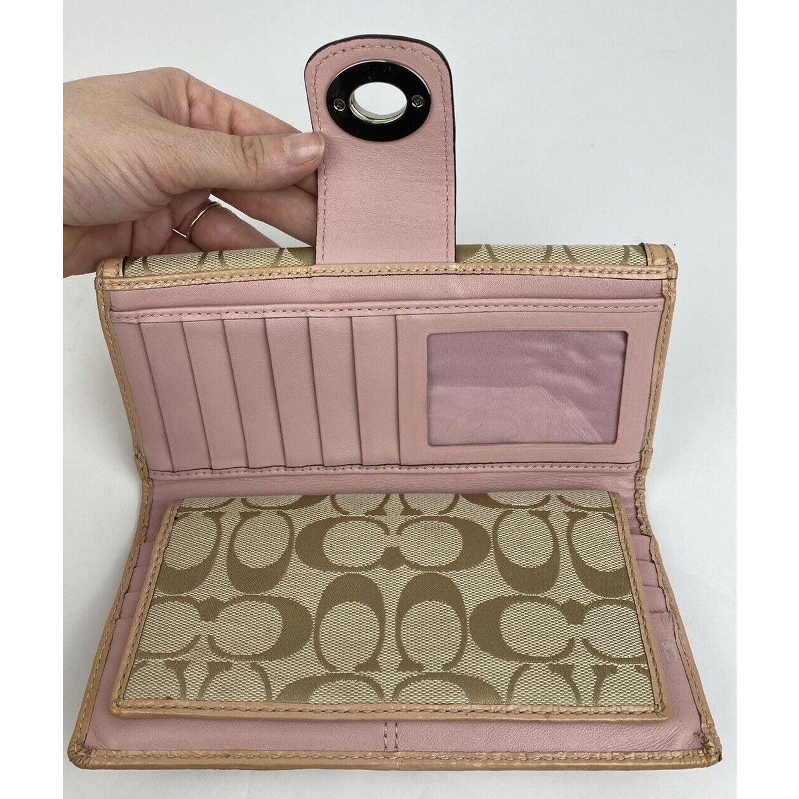 Coach Coach Turnlock Signature C Wallet Tan Pink Patent Leather Size ONE SIZE - 10 Thumbnail