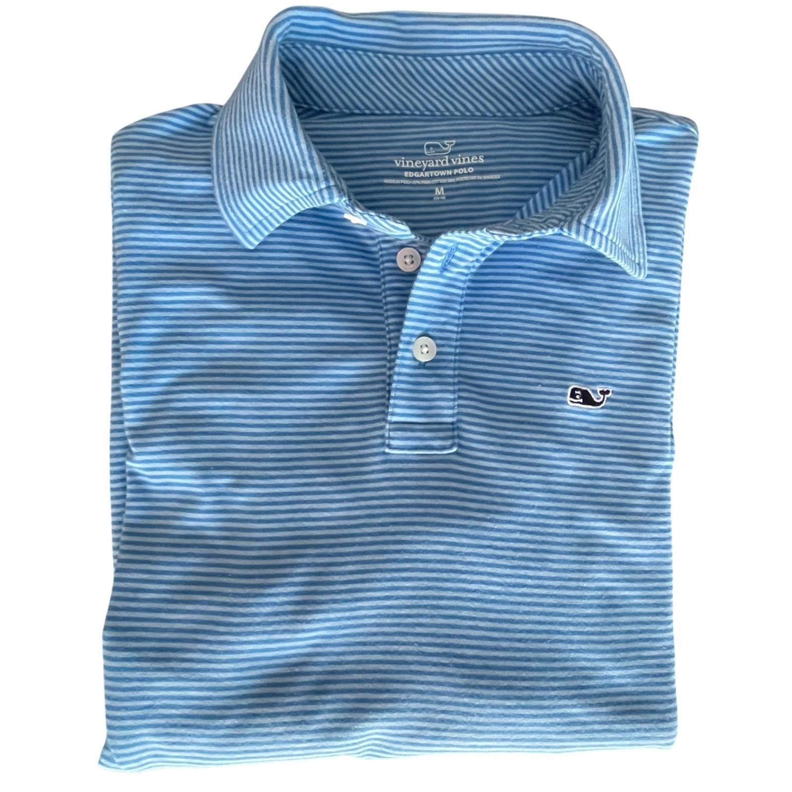 Vineyard Vines Vineyard Vines Youth M Sankaty Perf LS Polo Aqua Stripe Size US M / EU 48-50 / 2 - 6 Thumbnail