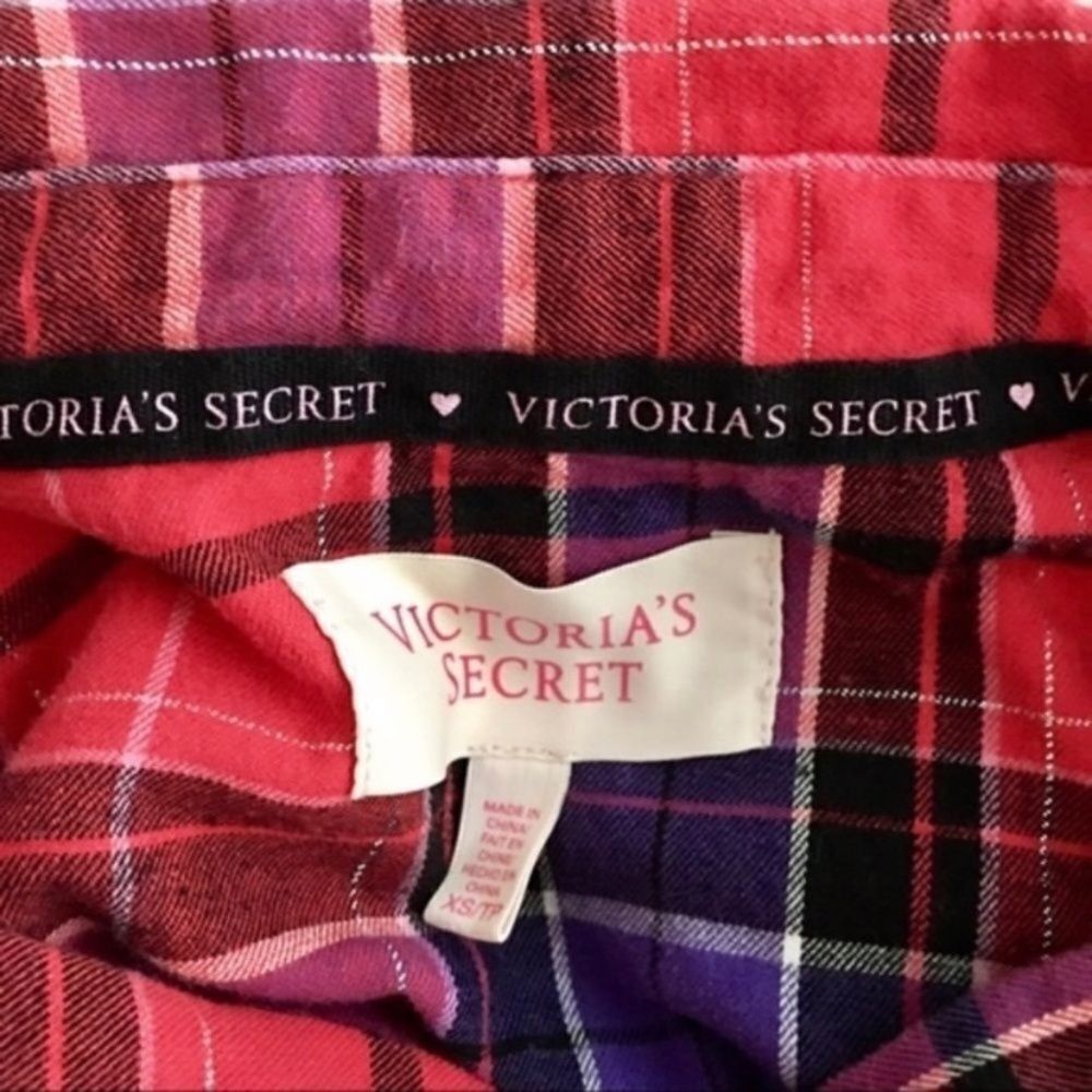 Victoria's Secret Victoria’s Secret XS Long Flannel Button Down Shirt Pink Pur Size XS / US 0-2 / IT 36-38 - 3 Thumbnail