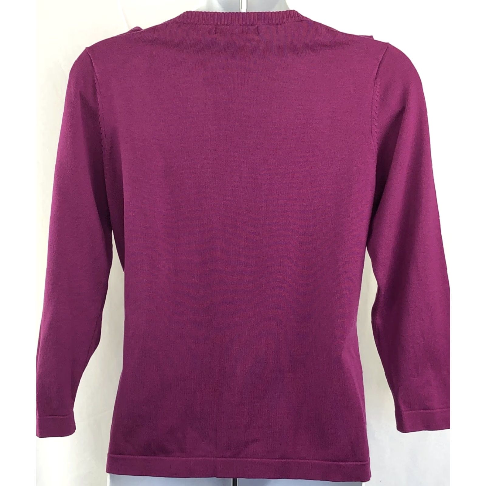 Vintage August Silk Sweater Women M Purple Knit V-Neck 3/4 Sleeves Ruffles Coquette Preppy Y2K Size M / US 6-8 / IT 42-44 - 4 Thumbnail