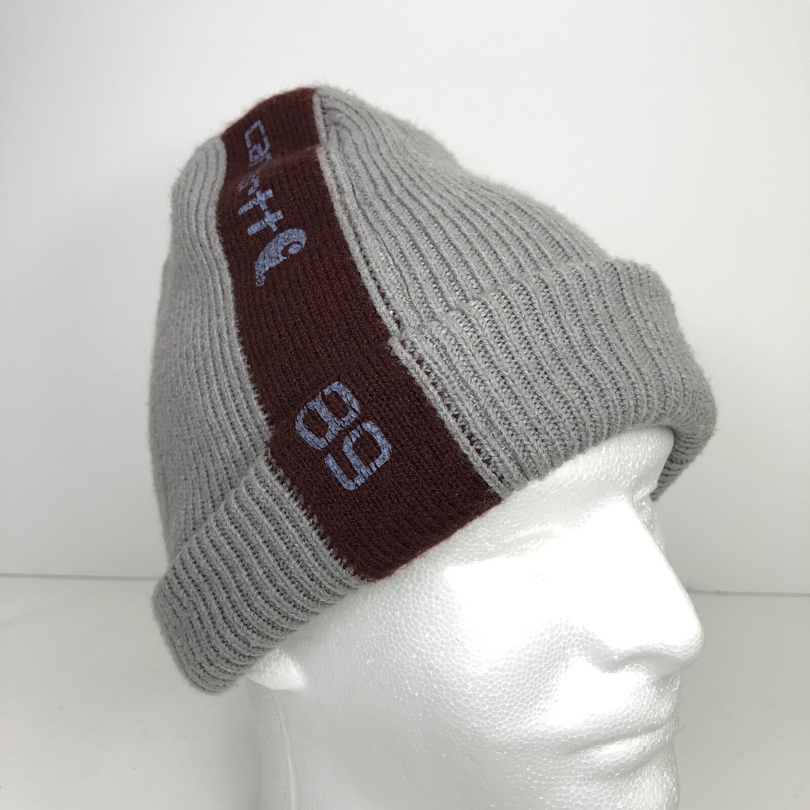 Carhartt Carhartt 1889 Unisex Gray Beanie Hat Burgundy Stripe OneSize Size ONE SIZE - 2 Thumbnail