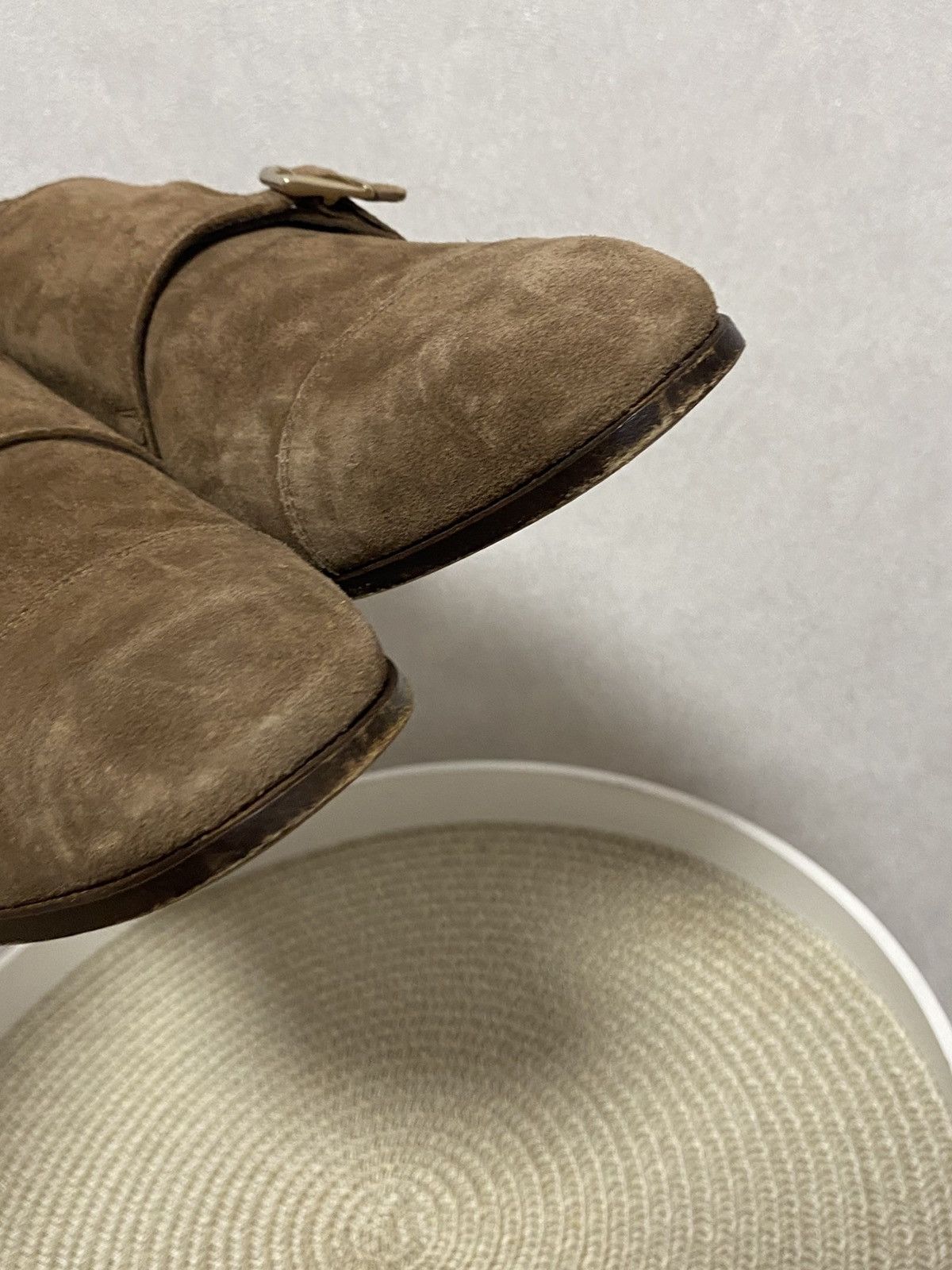 Santoni Santoni Taupe Suede Double Monk Strap Shoes Size: 7/41 Size US 8 / EU 41 - 8 Thumbnail