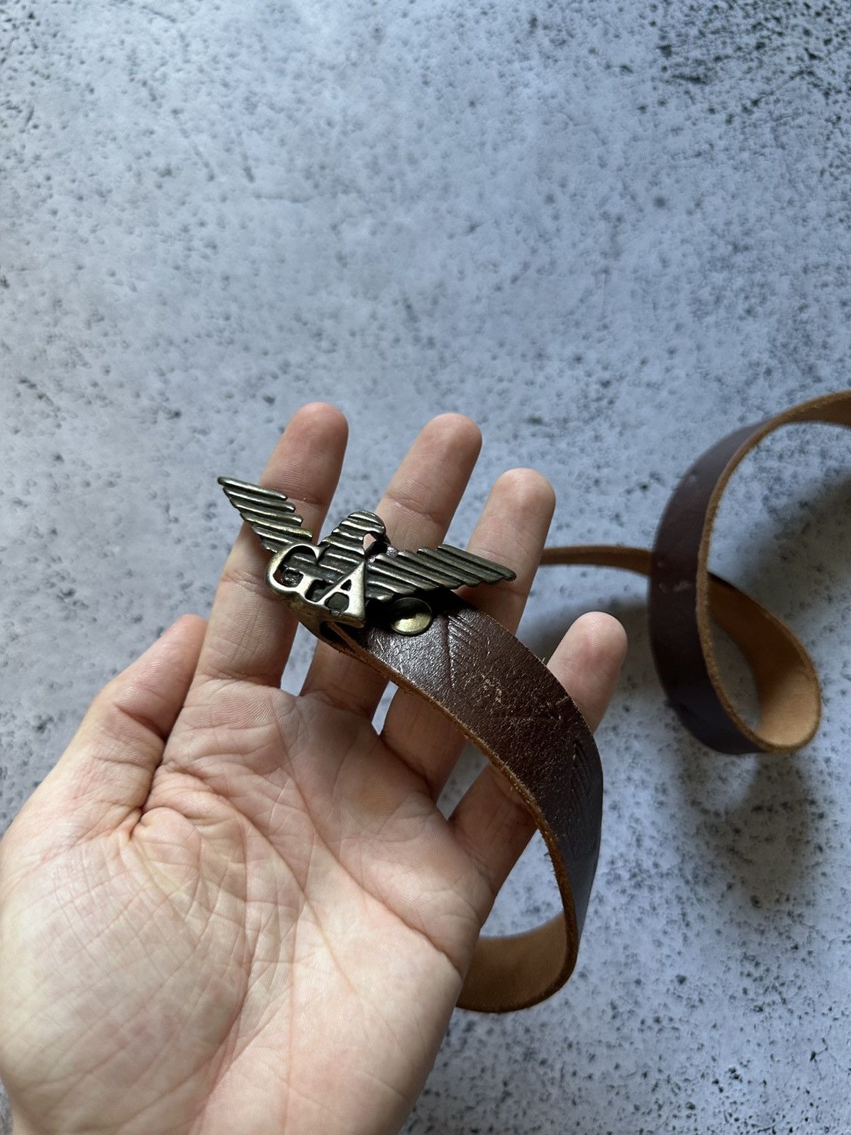 Giorgio Armani × Vintage Vintage Georgia Armani Brown Leather Belt Monogram Logo Y2K Size ONE SIZE - 3 Thumbnail