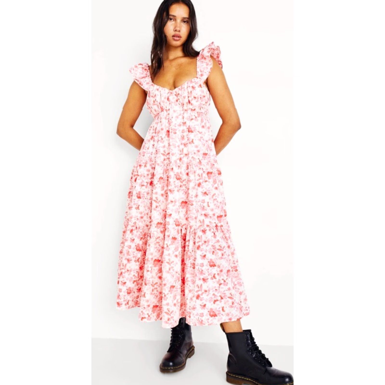 Abercrombie & Fitch NWT Abercrombie & Fitch Chase Ruffle Pink Floral Day Dress Sz Medium Women Midi Dress Size M / US 6-8 / IT 42-44 - 2 Thumbnail