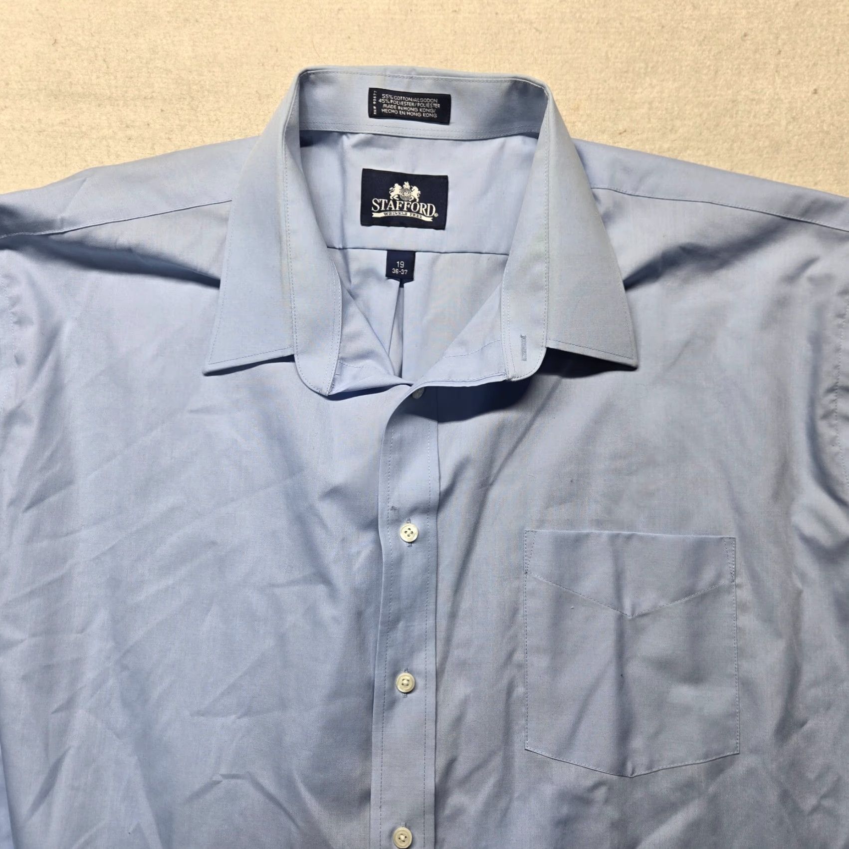 Stafford VINTAGE Stafford Dress Shirt Men 19" Blue Solid Long Sleeve Button Up Collared Pocket Easy Care 19 Mens Size US XXL / EU 58 / 5 - 2 Thumbnail