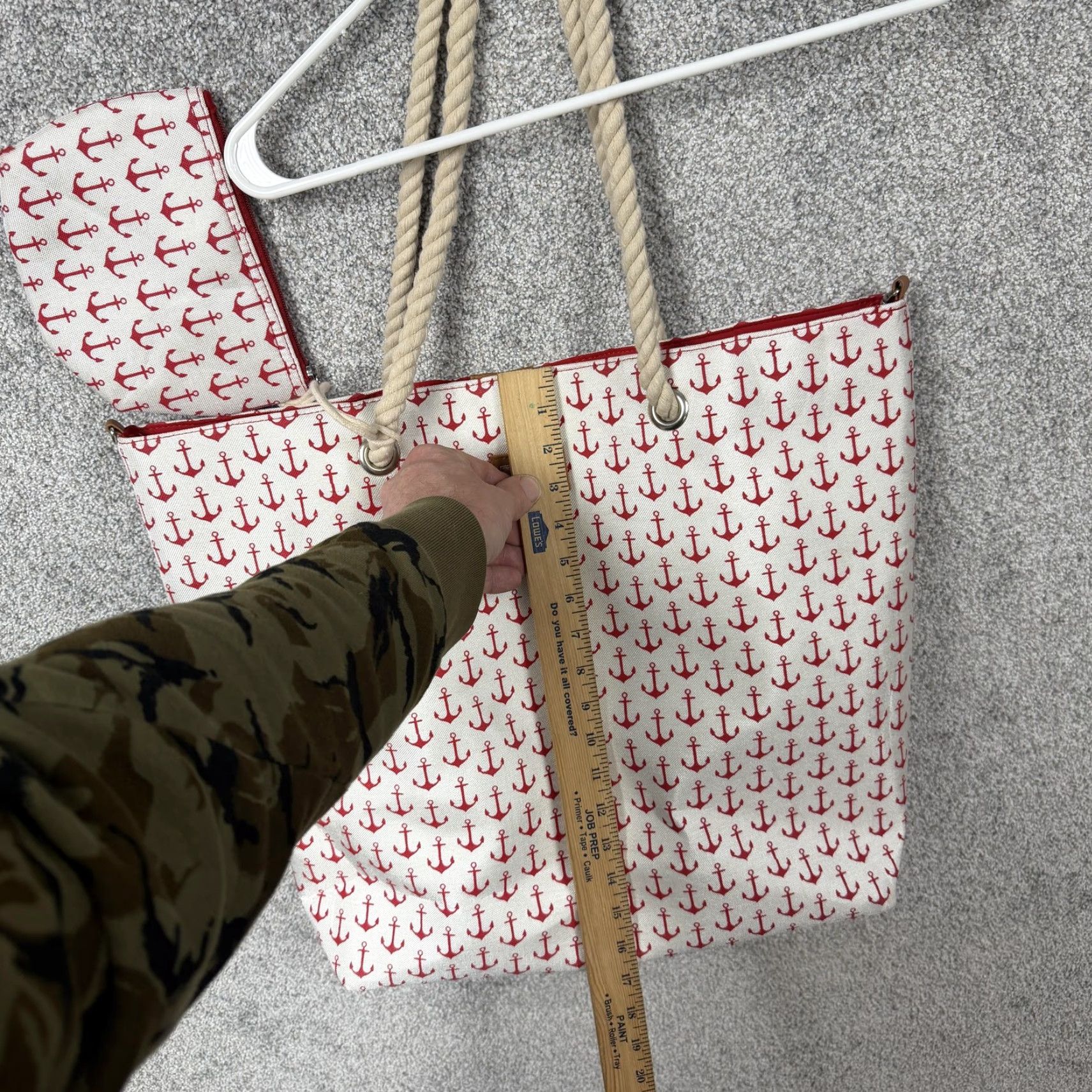 Nautica Caribbean Joe Tote Bag Anchor Print Canvas Red White Rope Shoulder Straps Large Beach Nautical Bag Womens Mens? Size ONE SIZE - 7 Thumbnail