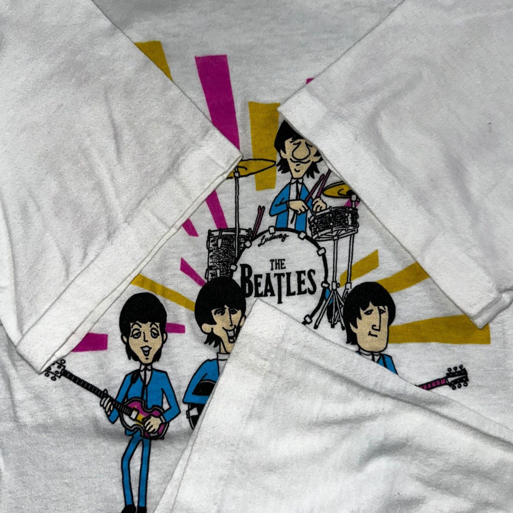 Vintage VINTAGE 1987 Beatles Rock & Roll Cartoon T-Shirt White S Graphic Print Regular Fit Mens Size US S / EU 44-46 / 1 - 6 Thumbnail