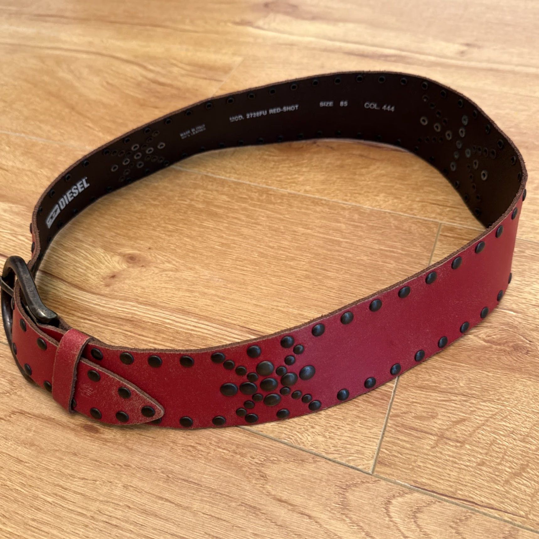 Diesel VINTAGE Women Diesel Red Leather Belt Studded Y2K Punk Rock Size M Italy Rare Size ONE SIZE - 3 Thumbnail