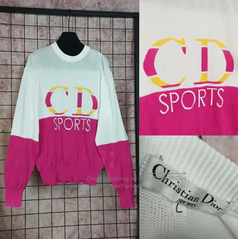 Dior Dior White and Pink Logo Long Sleeve Top . Size L / US 10 / IT 46 - 1 Thumbnail