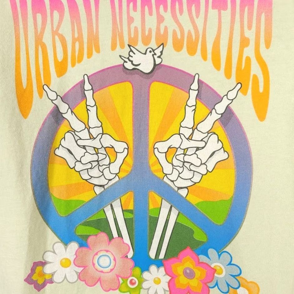 Vintage VINTAGE Skeleton Peace Sign Symbol T Shirt Mens XL Green Urban Necessities USA Size US XL / EU 56 / 4 - 5 Thumbnail