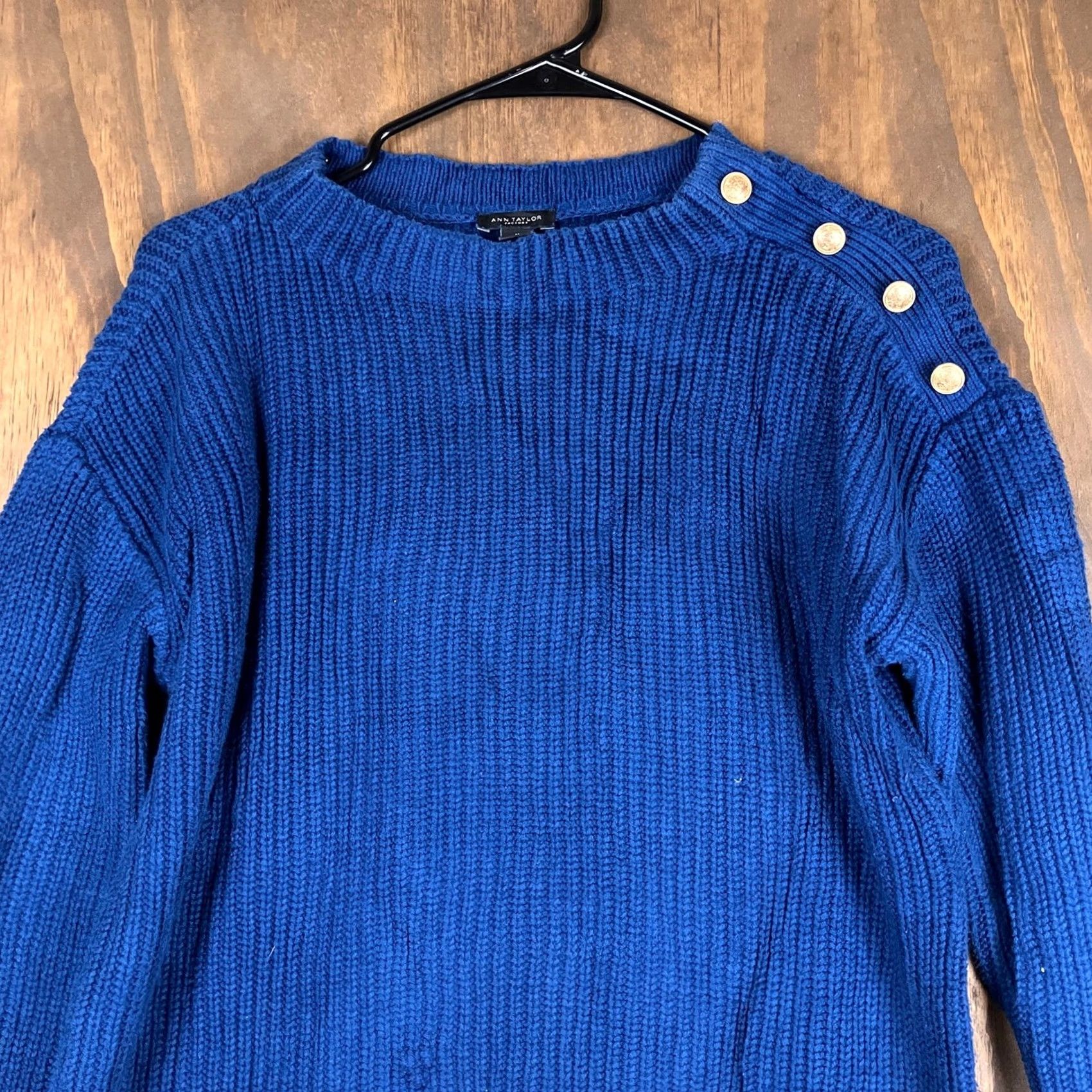 Ann Taylor Ann Taylor Factory Womens Sweater Blue Crew Neck Long Sleeve Knitted Medium Size M / US 6-8 / IT 42-44 - 2 Thumbnail
