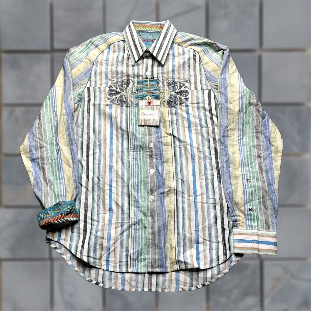 Robert Graham Robert Graham Shirt Mens Medium Multicolor Striped Button-Up Long Sleeve Embroidered Casual Shirt Size US M / EU 48-50 / 2 - 1 Thumbnail