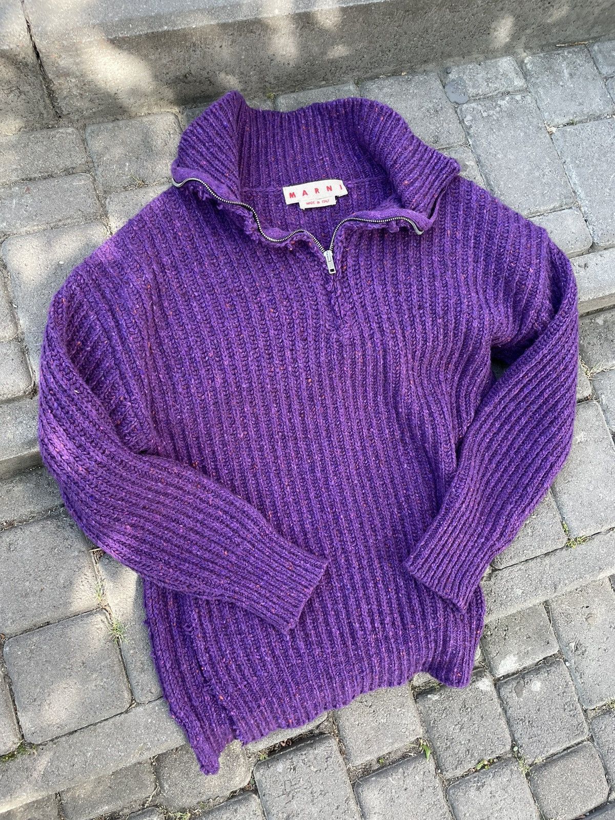 Marni Striped Scarf Rib-Knit Sweater