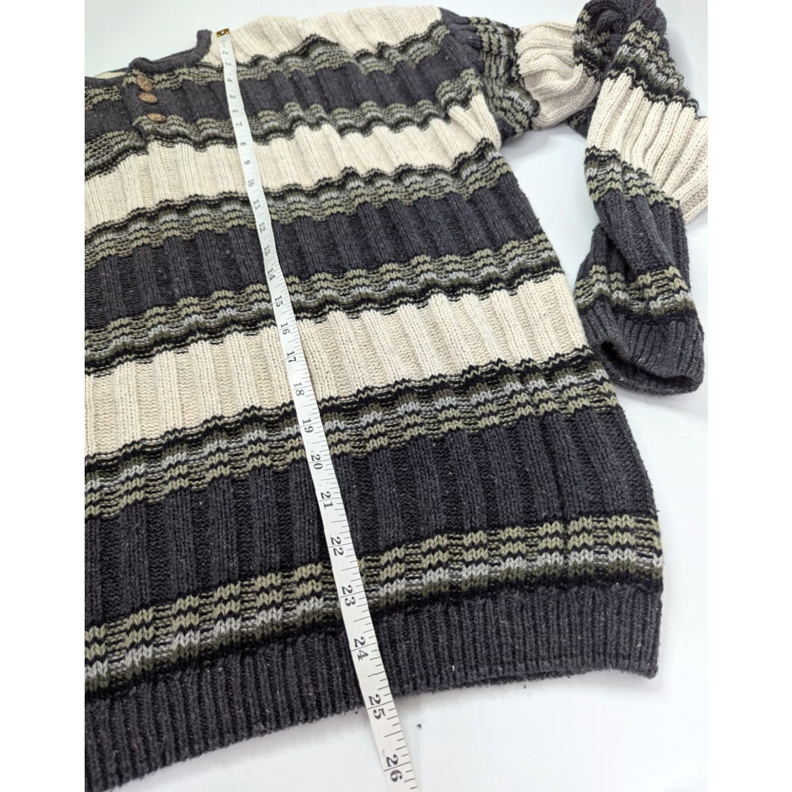 Vintage VINTAGE Greatland Striped Henley Sweater Mens M Gray Ribbed Knit Ramie Cotton Blend 90s Size US M / EU 48-50 / 2 - 5 Thumbnail