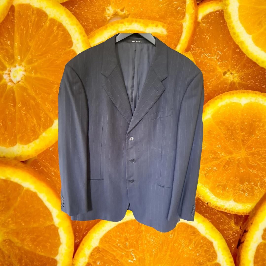Armani Collezioni Armani Collezioni Black Pinstripe Suit Jacket Size 46L Size 46R - 1 Thumbnail