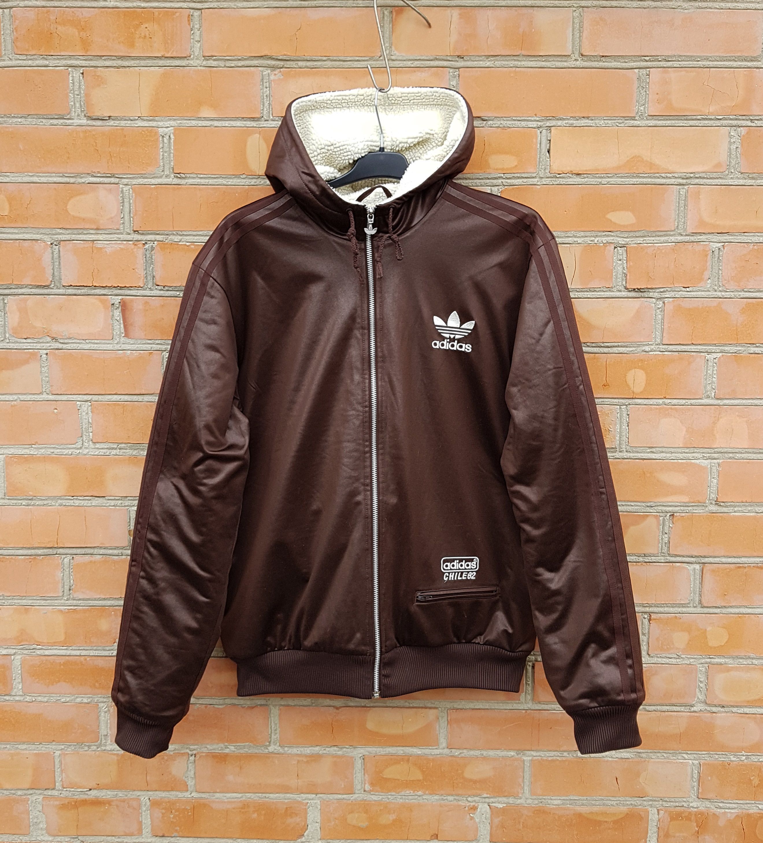 Adidas Chile 62 Sherpa Shiny Hoodie Track Jacket sz L
