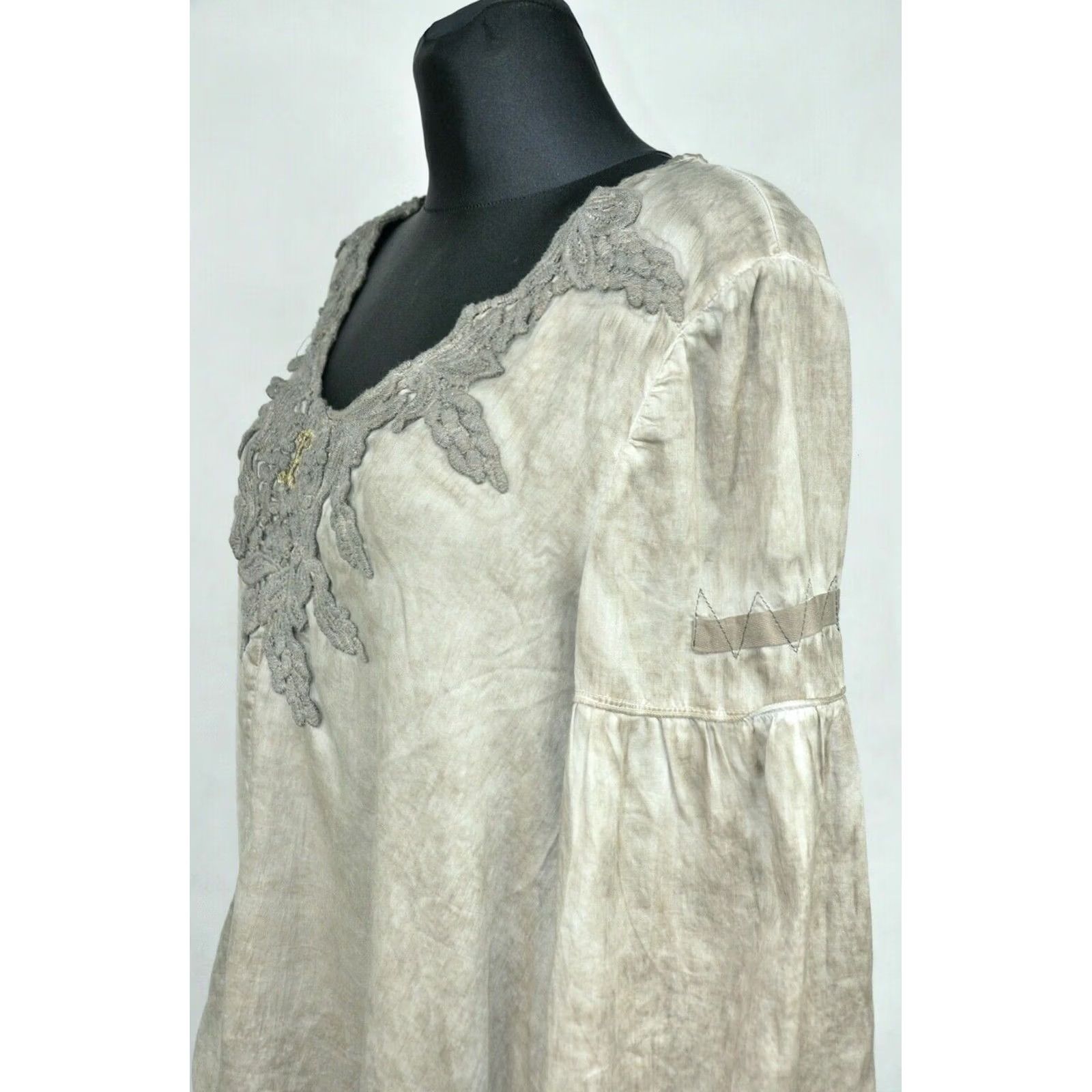 Vintage Elisa Cavaletti Dress L Women's Beige 100% Cotton Knee Length V-Neck 3/4 Sleeve A-Line Regular Vintage: No Size L / US 10 / IT 46 - 6 Thumbnail