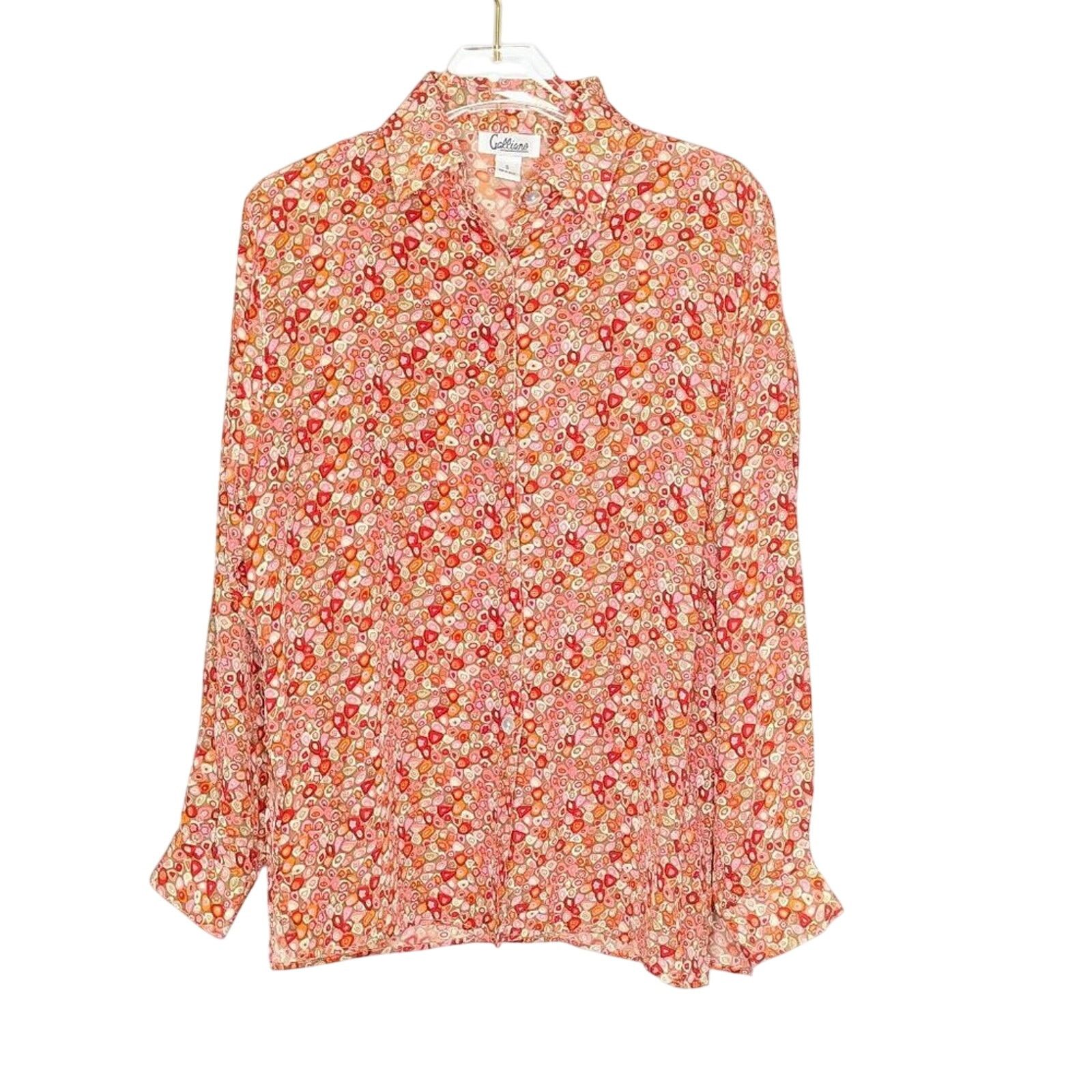 John Galliano Galliano Vintage Pink Orange Floral Pattern Silk Blouse S Size S / US 4 / IT 40 - 1 Thumbnail