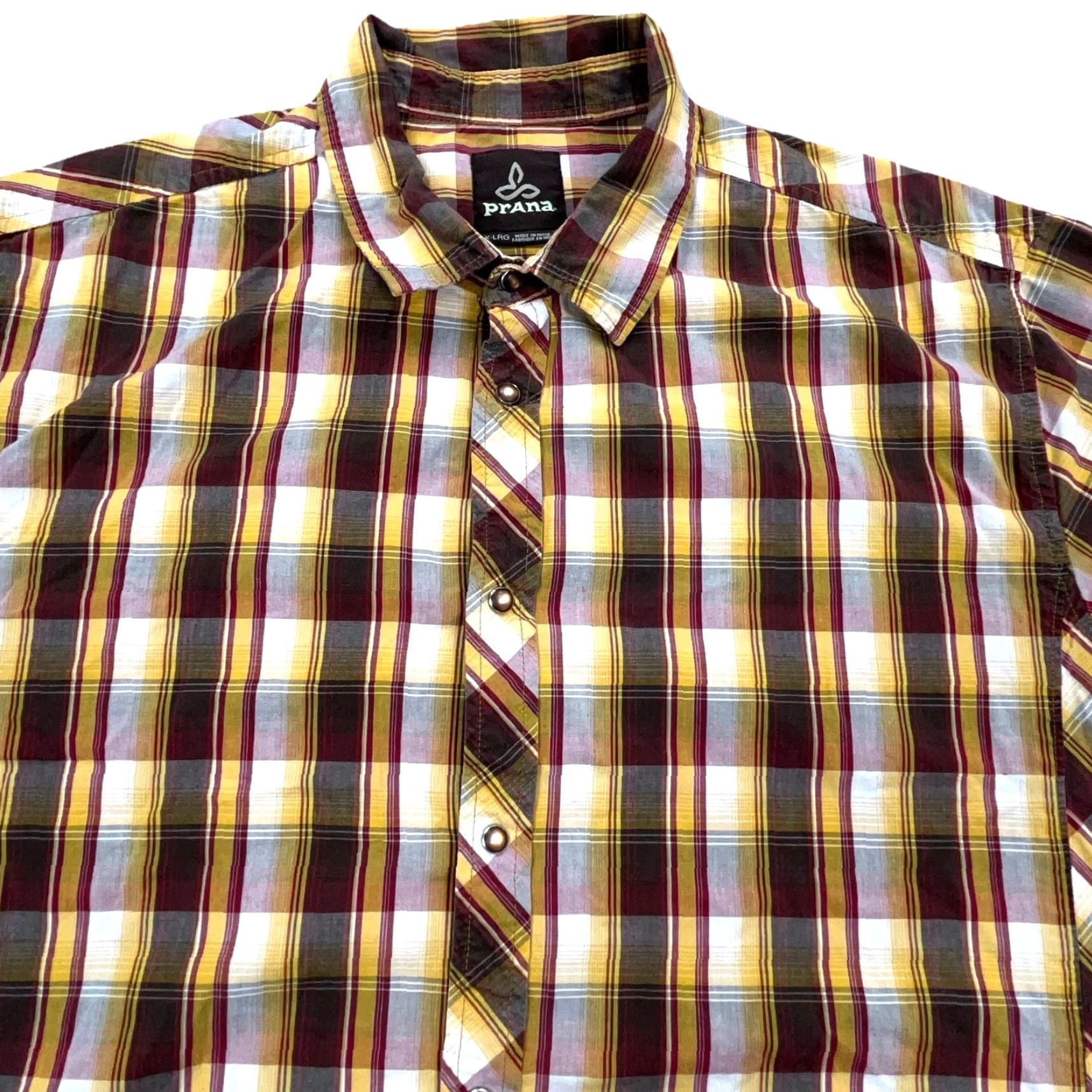 Prana prAna Shirt Men XL Brown Yellow Pearl Button Up Plaid Western Casual Shirt XLL Mens Size US XL / EU 56 / 4 - 3 Thumbnail