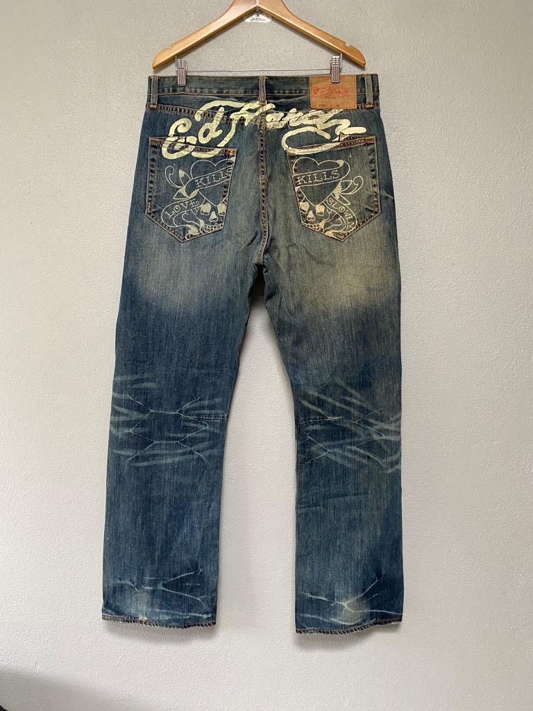 Christian Audigier × Ed Hardy × If Six Was Nine Ed Hardy baggy jeans big logo paint Size US 37 - 2 Thumbnail