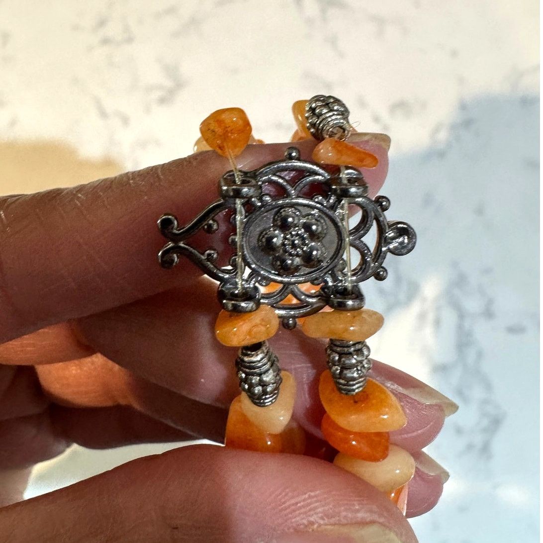 Handmade Handmade peach orange beaded dark metal accent bracelet Size ONE SIZE - 8 Thumbnail