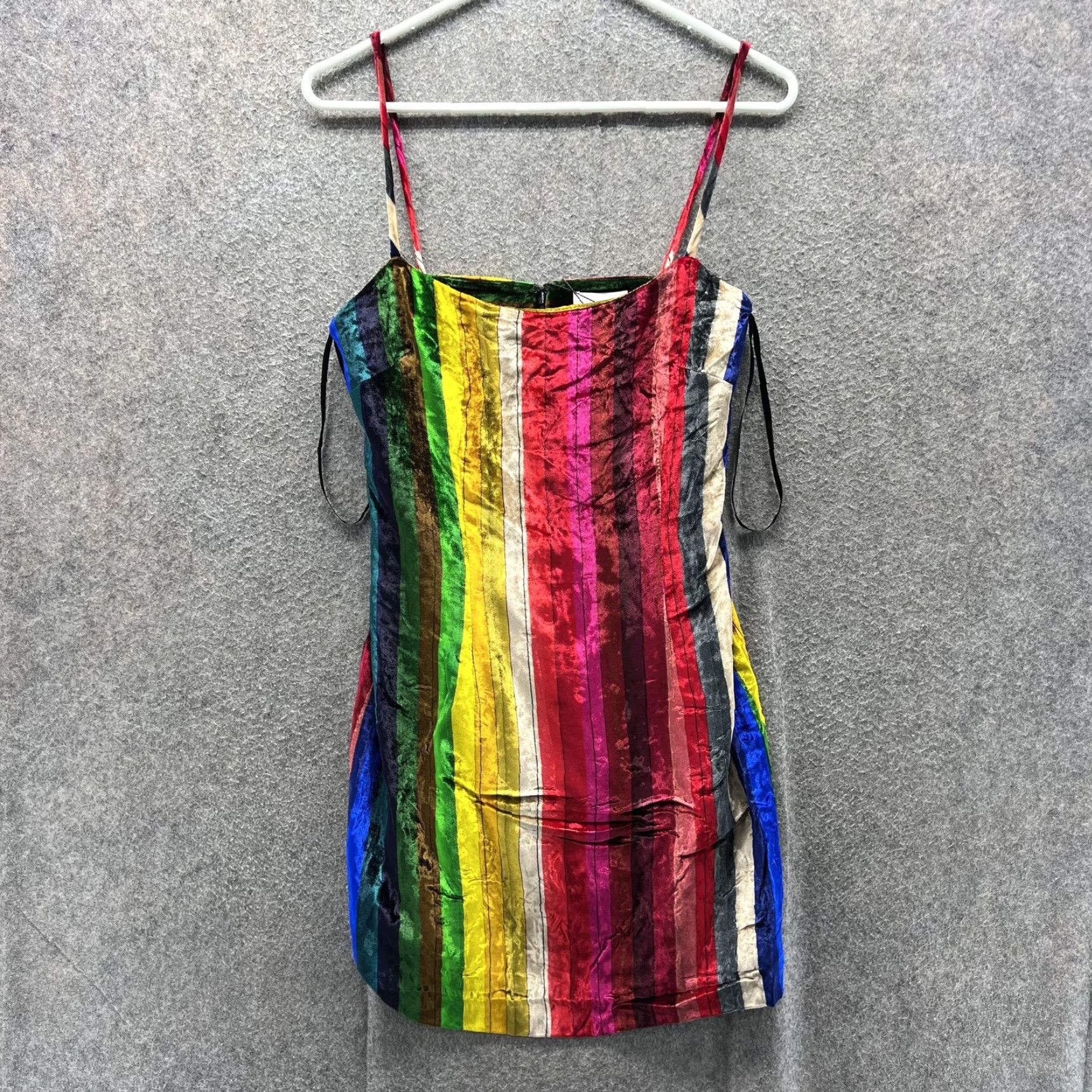 MILLY Milly Dress Womens 0 Multicolor Velvet Rainbow Stripe Scoop Mini Slip Party Dress Size XS / US 0-2 / IT 36-38 - 2 Thumbnail