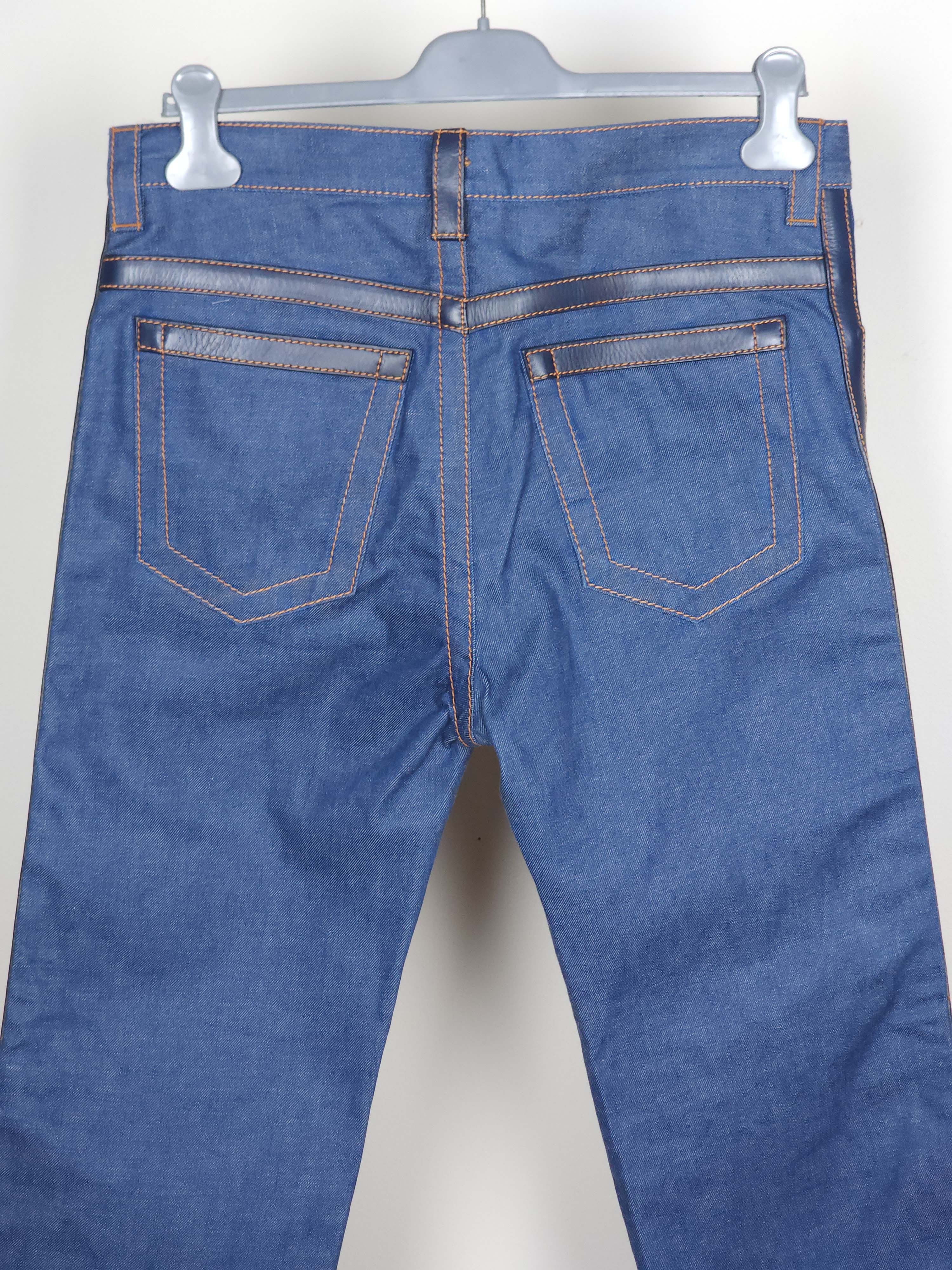 Prada S/S 2015 Unisex Navy Leather Trimmed Blue Jeans Pants Size US 34 / EU 50 - 6 Thumbnail