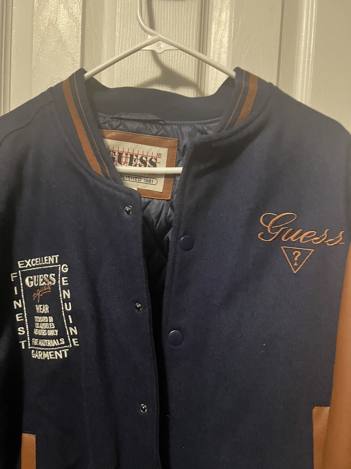Guess Guess Bomber Jacket Navy Blue/Brown Bomber Size US L / EU 52-54 / 3 - 3 Thumbnail